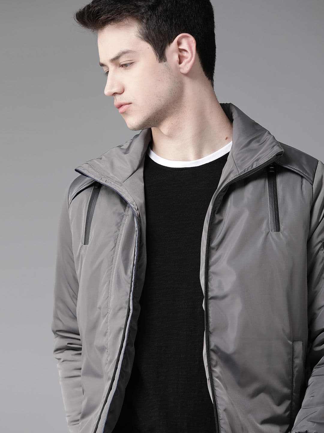 Roadster Men Charcoal Grey Solid Puffer Jacket - view 1