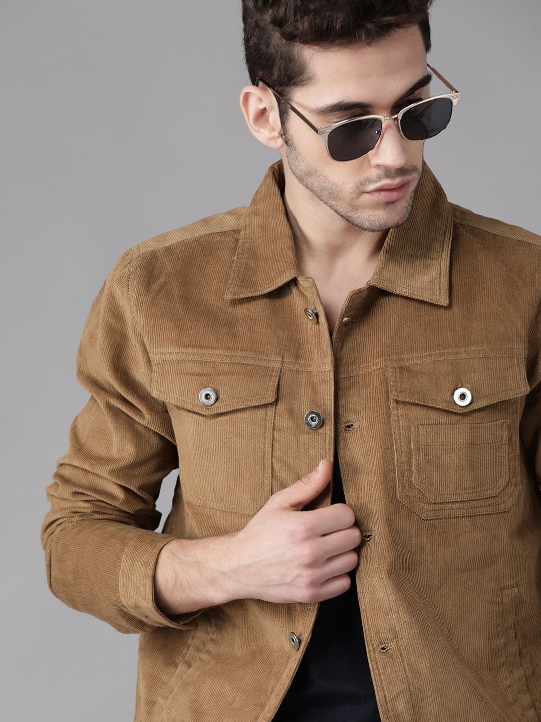 Roadster Men Brown Solid Corduroy Tailored Jacket - view 1