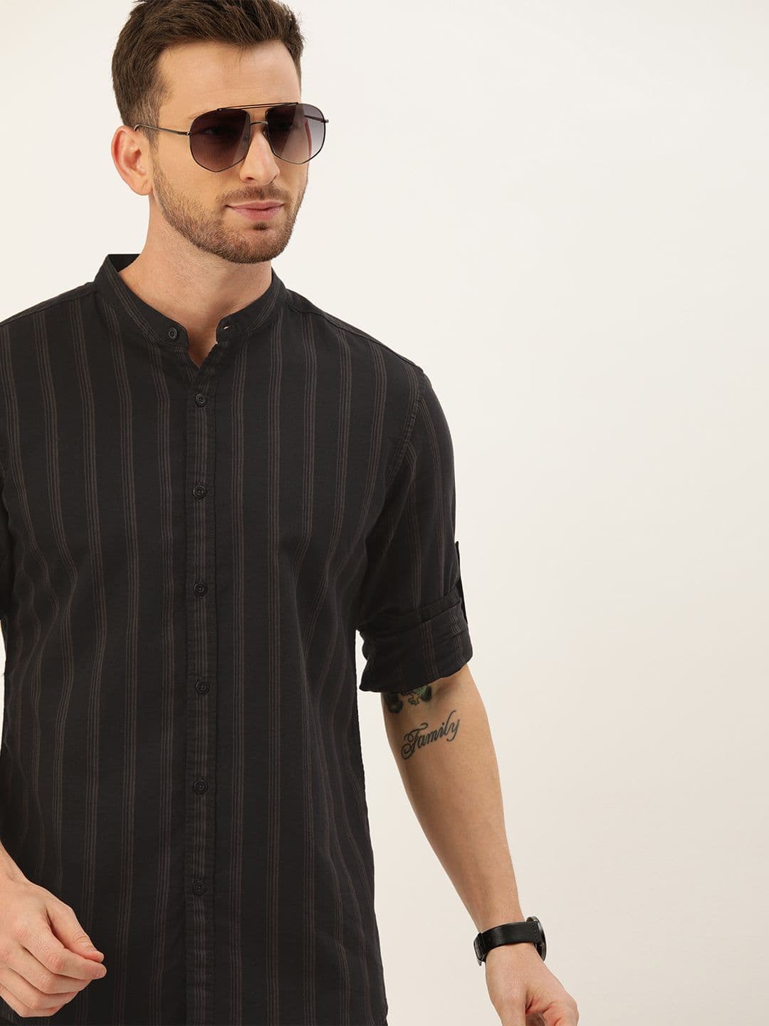 Moda Rapido Men Coffee Brown & Olive Green Slim Fit Striped Casual Shirt - view 1
