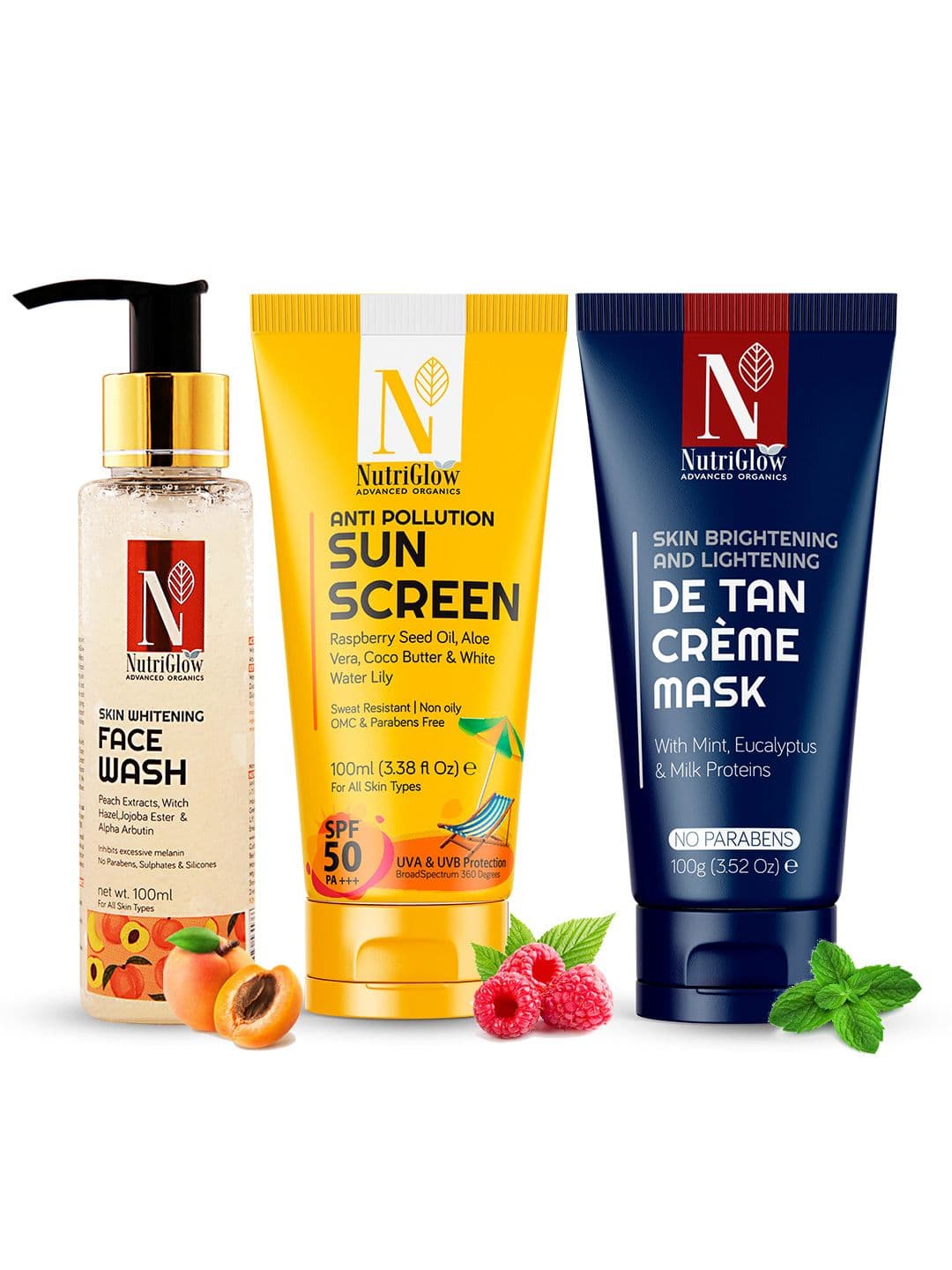 NutriGlow Combo of 3 Sunscreen + De Tan Mask + Whitening Face Wash - view 1