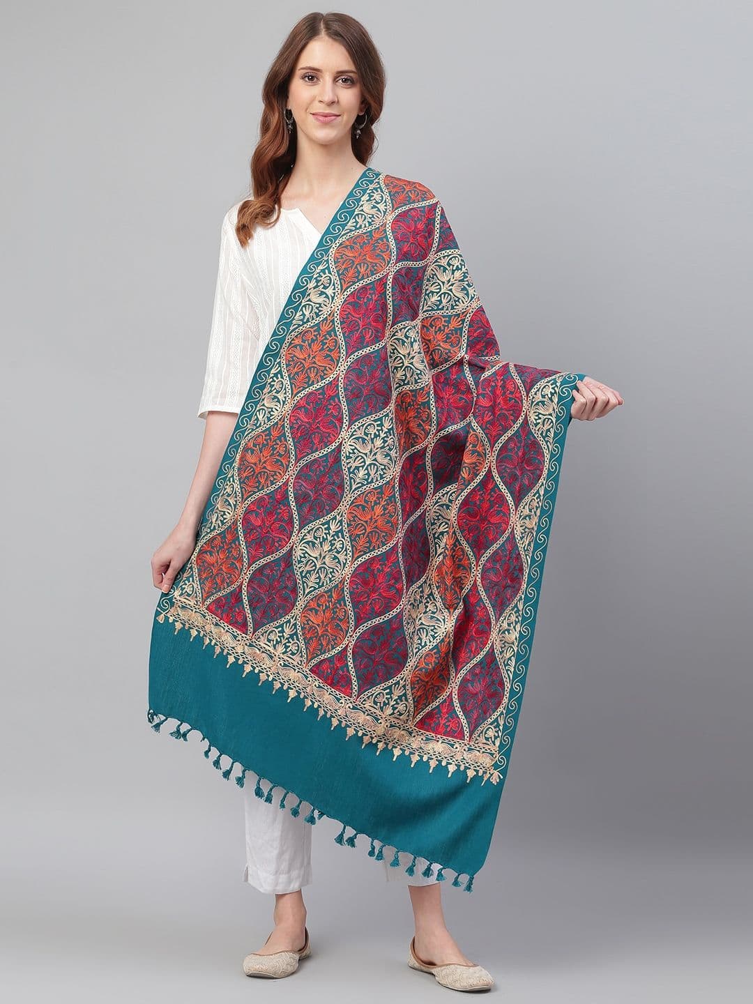 WEAVERS VILLA Women Aari Embroidered Floral Pattern Winter Shawl - view 1