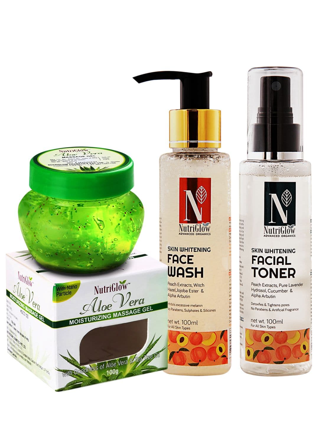 NutriGlow Set 3 Sustainable Aloe vera Gel 100g-Skin whitening Face Wash 100ml-Toner 100ml - view 1