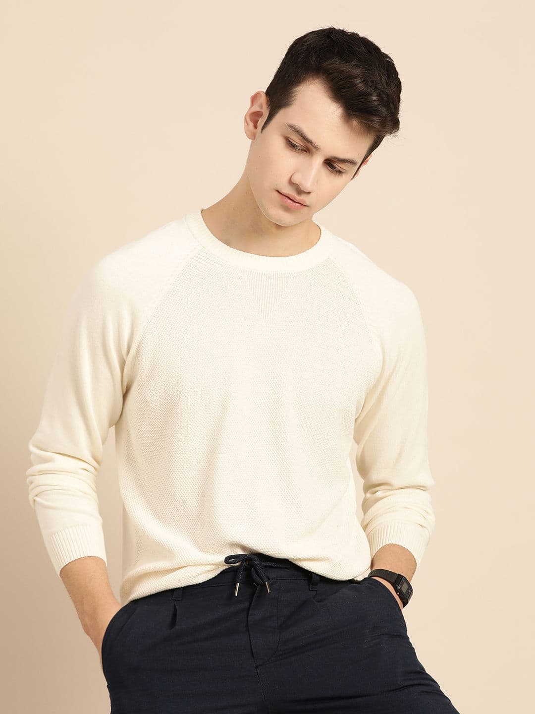 Mr Bowerbird Men Off-White Tailored Fit Self-Design Pullover - view 1