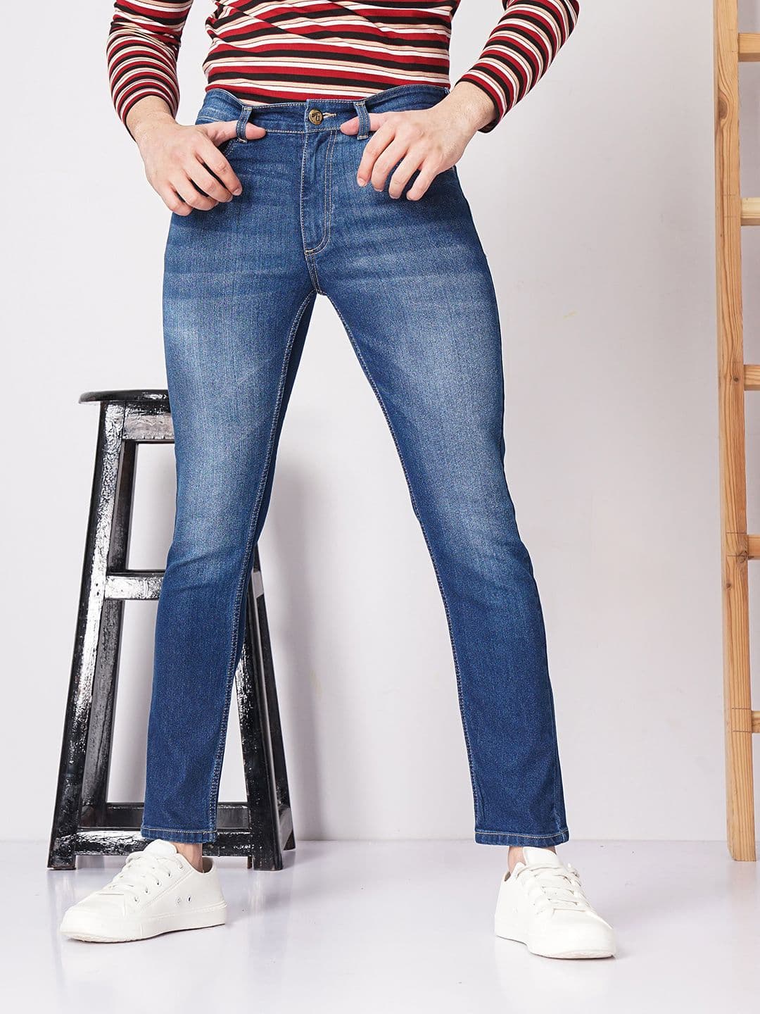 The Indian Garage Co Men Blue Slim Fit Mid-Rise Clean Look Jeans - view 1