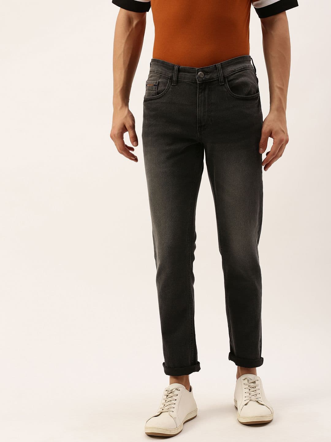 The Indian Garage Co Men Charcoal Grey Slim Fit Mid-Rise Clean Look Jeans - view 1
