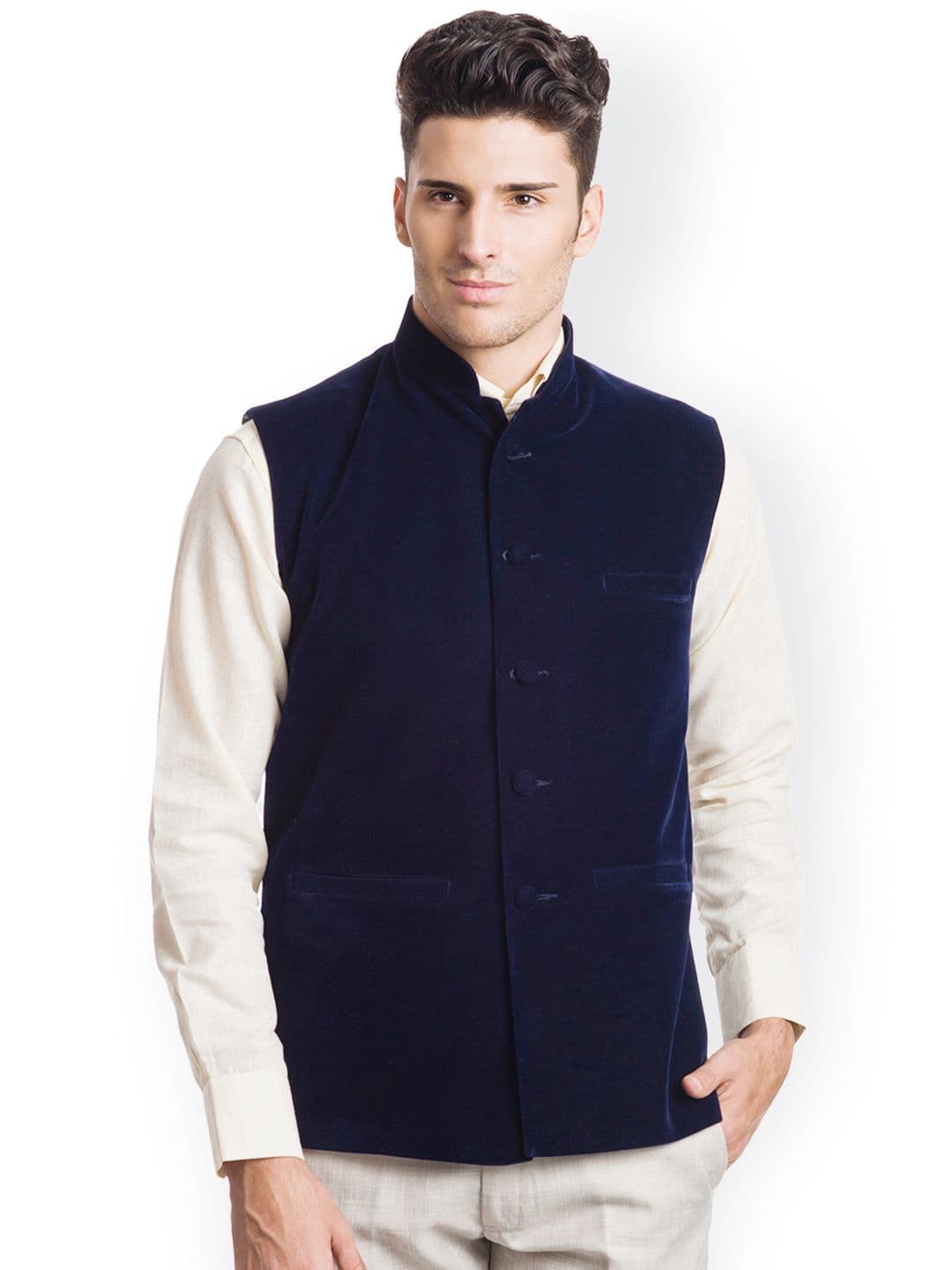Wintage Navy Velvet Nehru Jacket - view 1