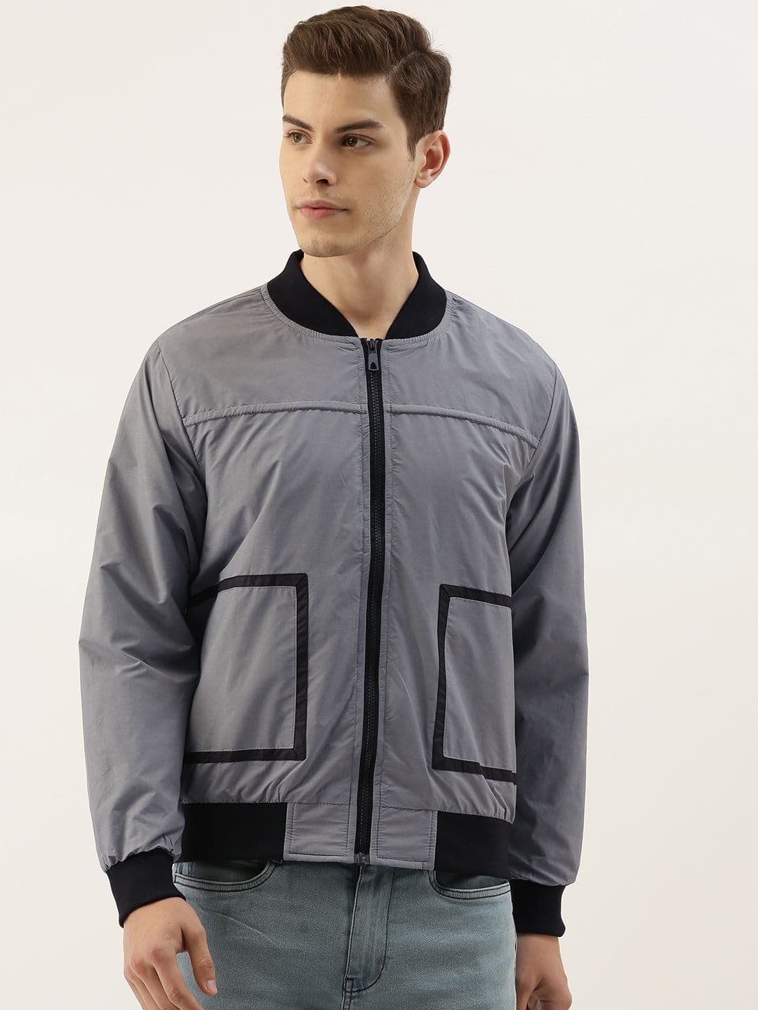 CAHOOT Men Grey Solid Bomber Jacket - view 1