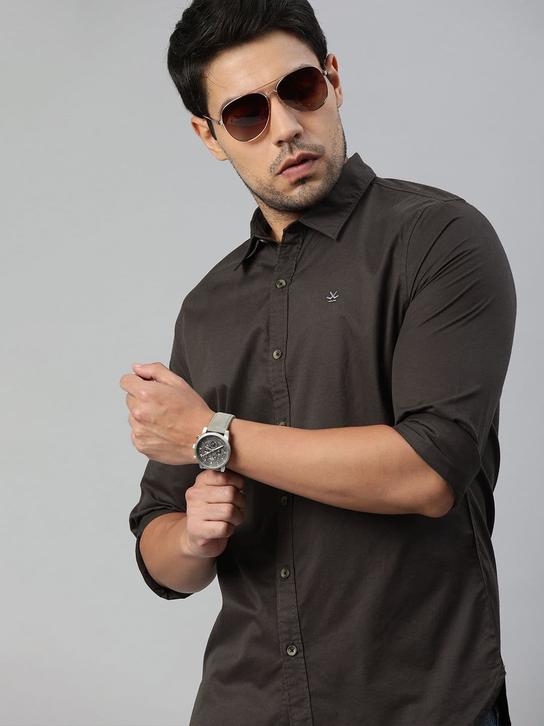 WROGN Men Brown Slim Fit Solid Casual Shirt - view 1