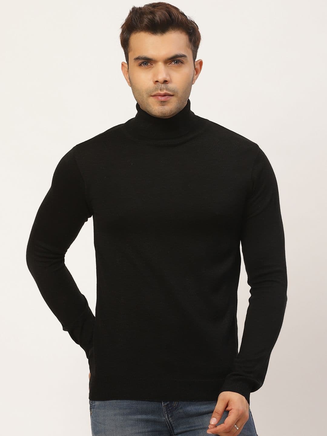 Pierre Carlo Men Black Solid Turtle Neck Pullover Sweater - view 1