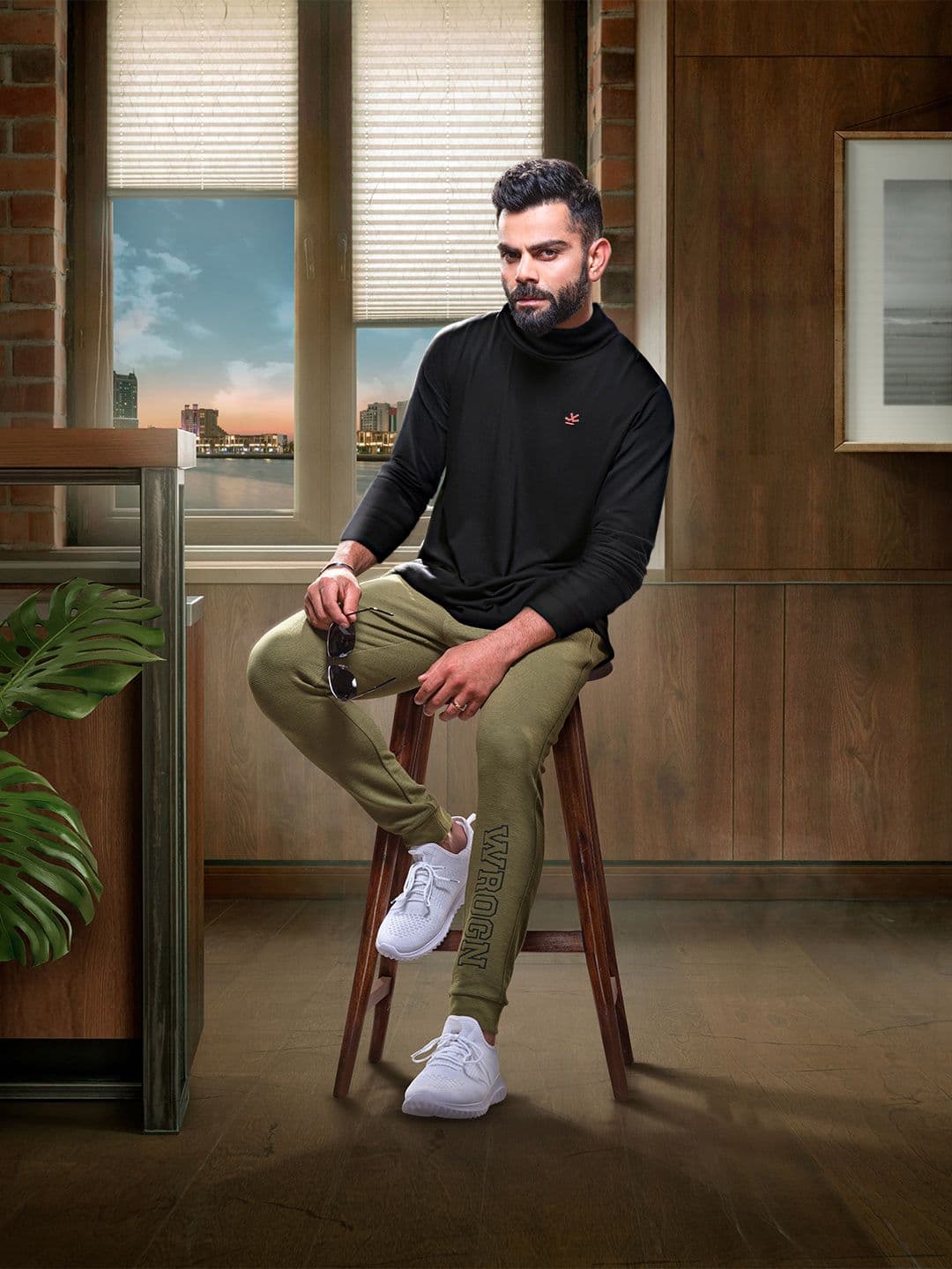 WROGN Men Black Solid Slim Fit High Neck Tshirt - view 1
