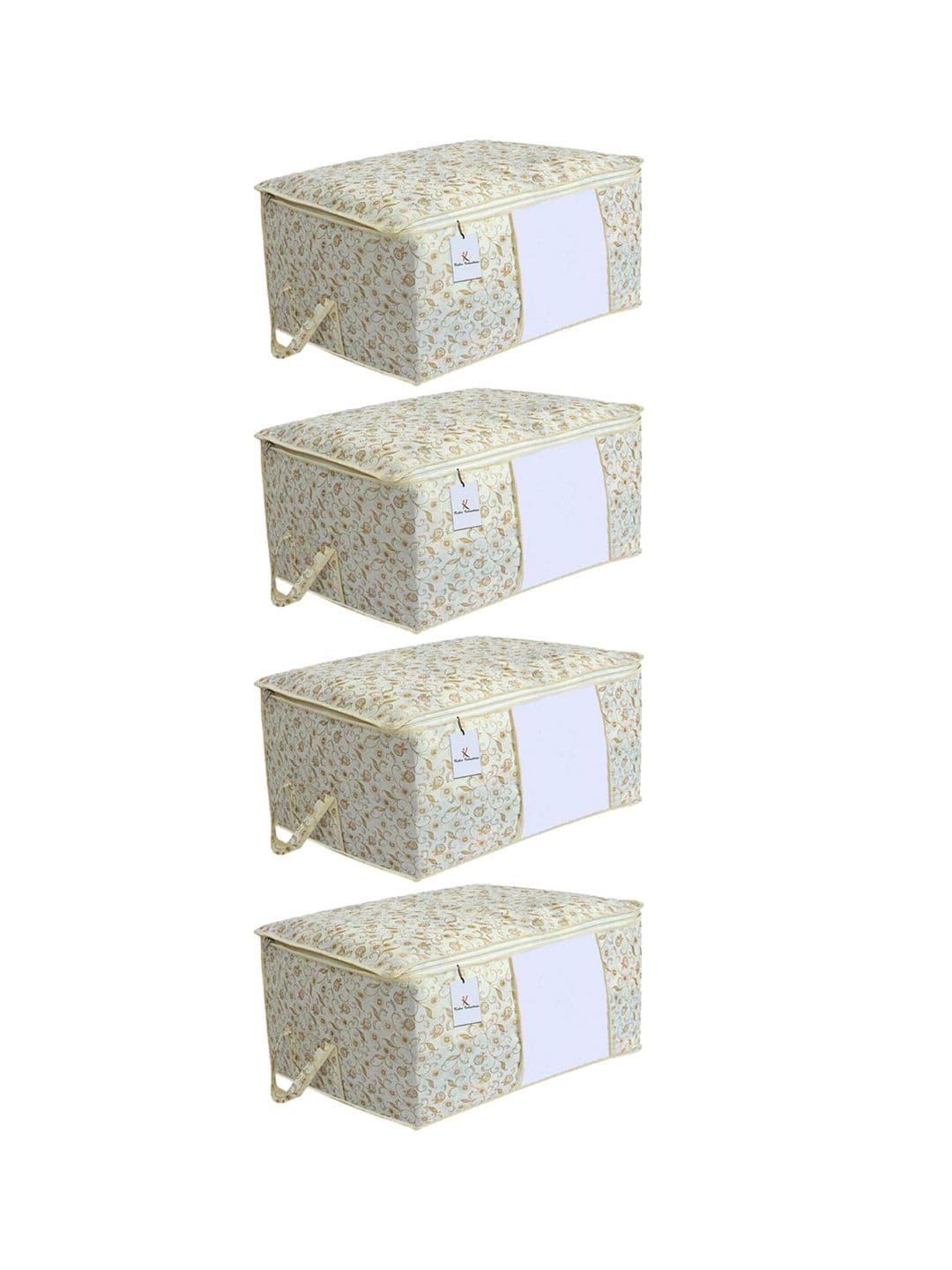 Kuber Industries Set Of 4 White & Brown Metallic Printed Underbed Blanket Storage Covers - view 1