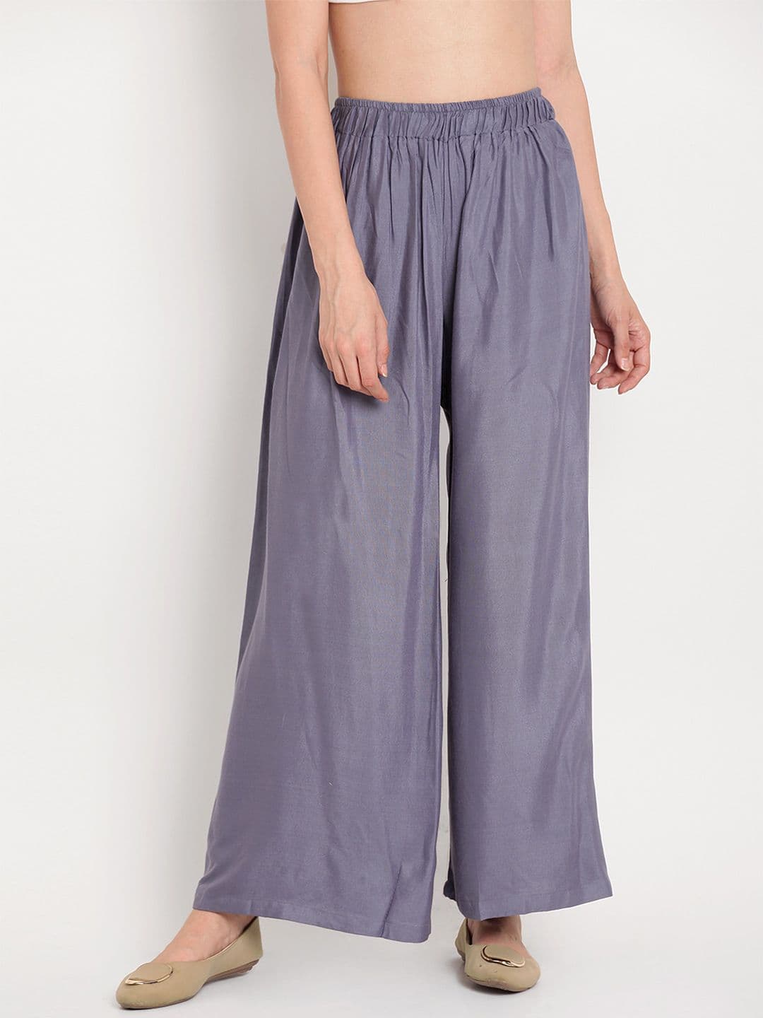 TAG 7 Women Grey Solid Straight Palazzos - view 1