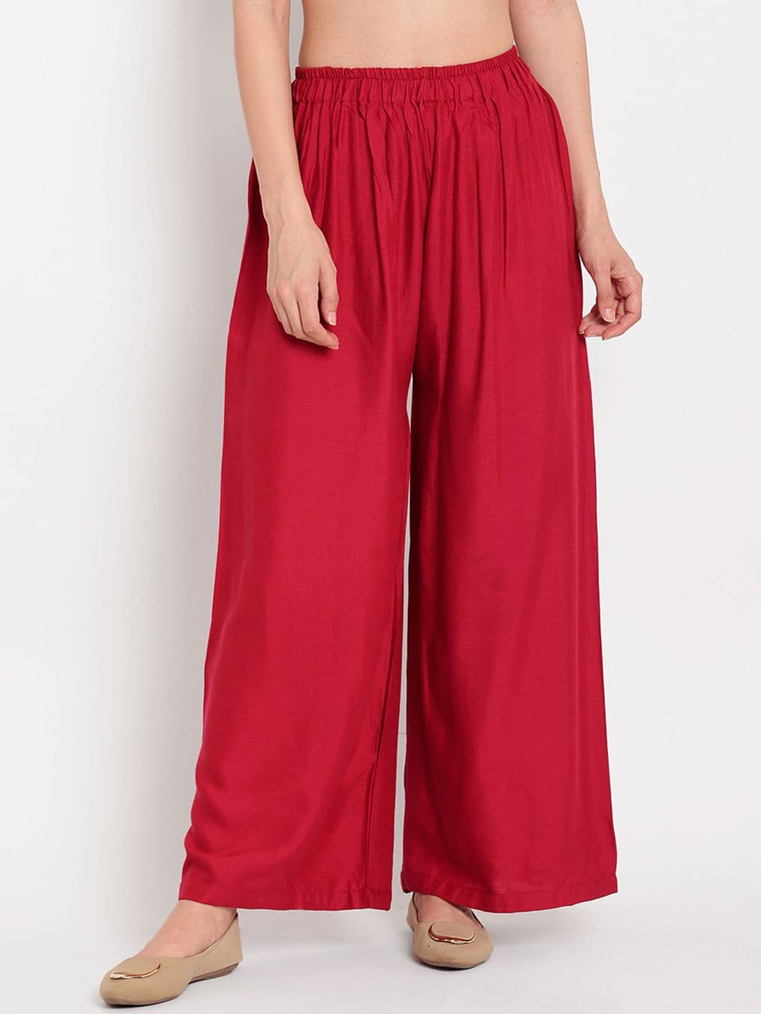 TAG 7 Women Maroon Solid Flared Palazzos - view 1