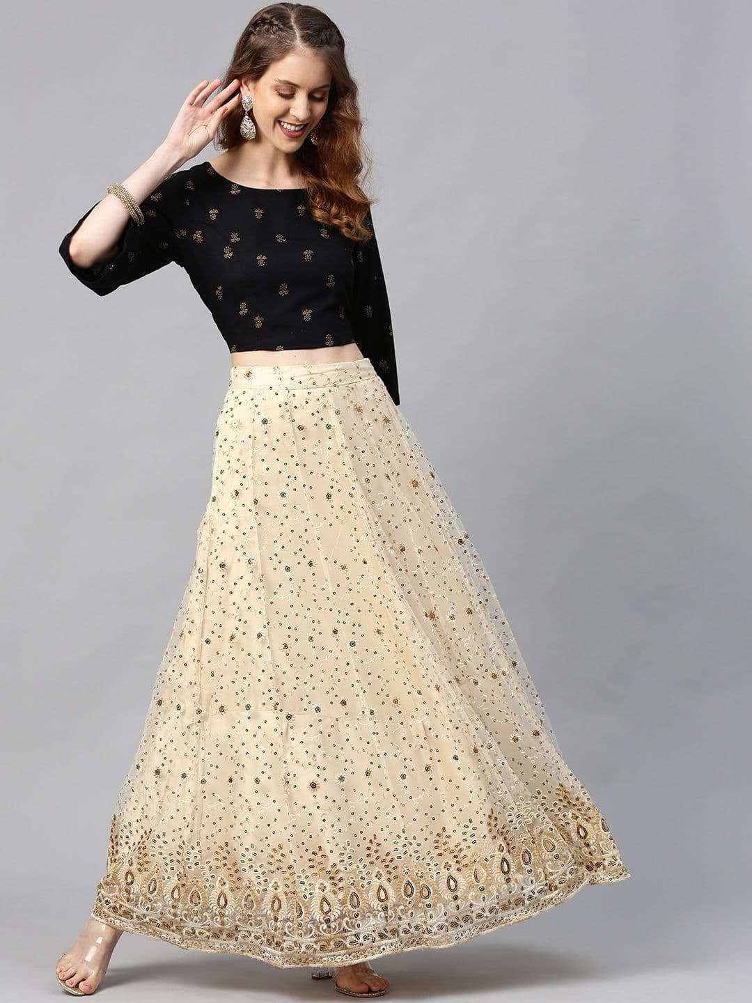 Juniper Beige & Black Ready to Wear Lehenga with Blouse - view 1
