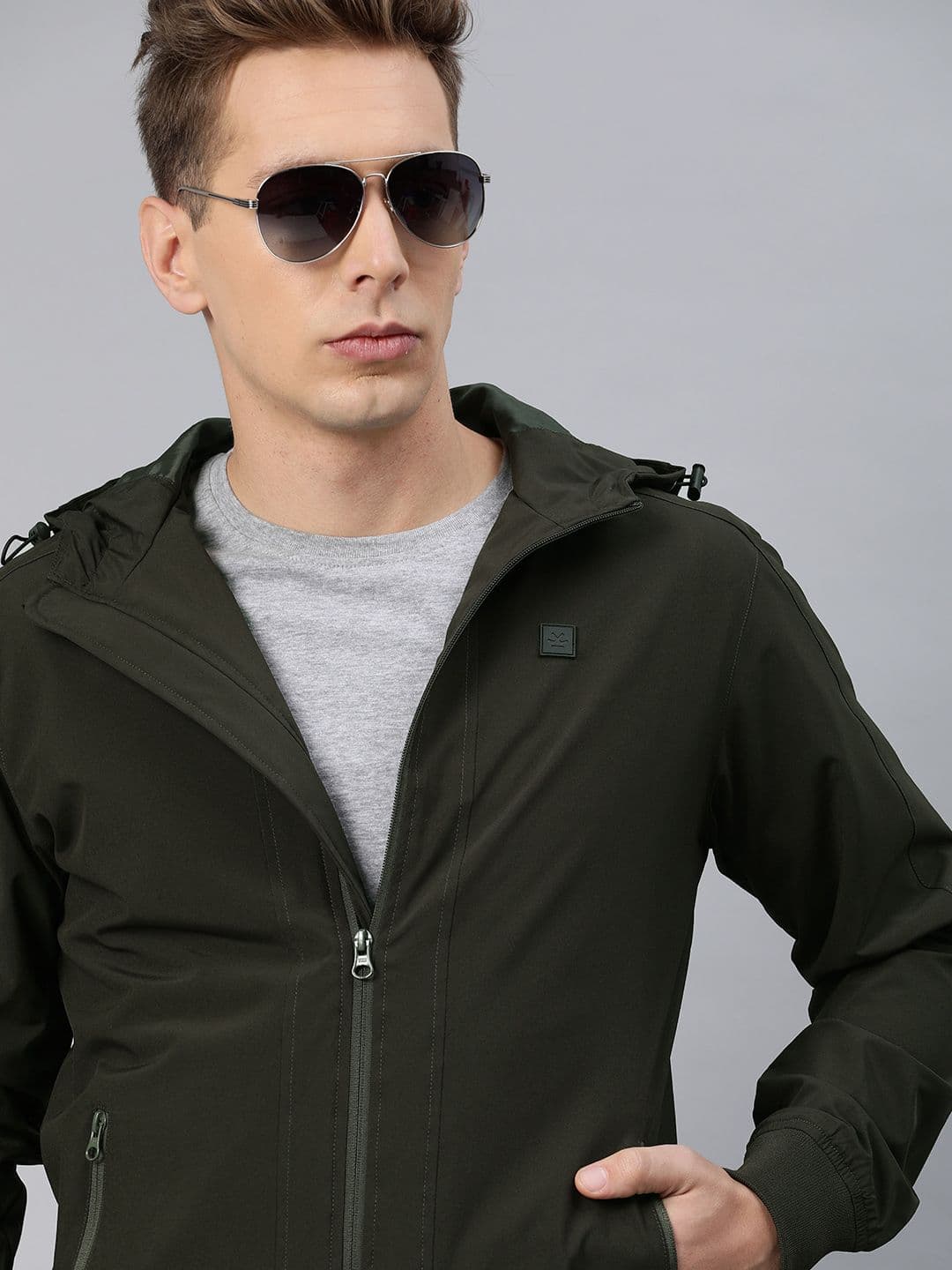 WROGN Men Olive Green Slim Fit Solid Bomber Jacket - view 1