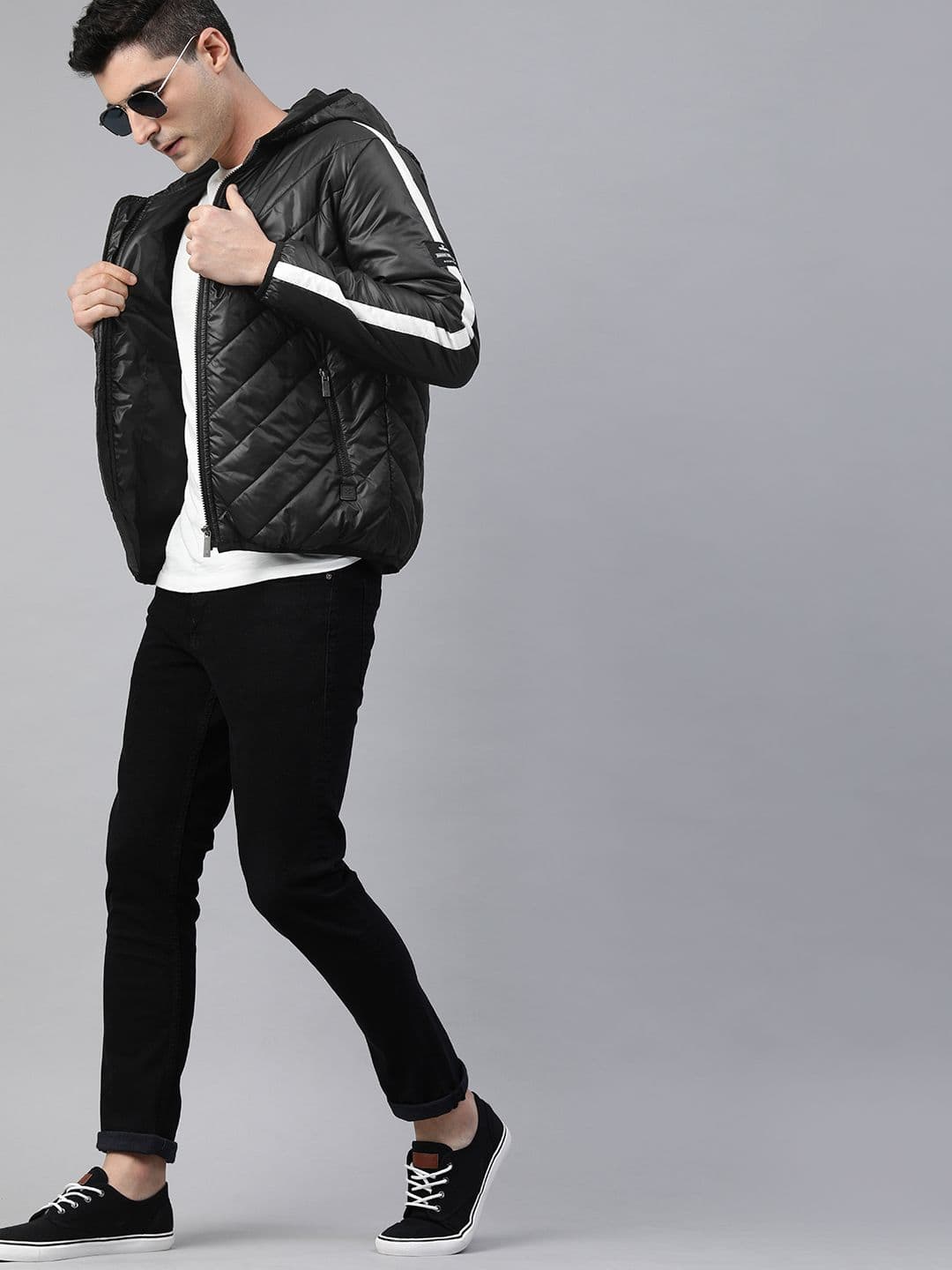 WROGN Men Black Self Design Puffer Jacket - view 1