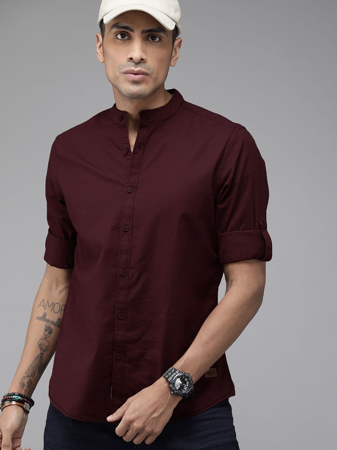 Roadster Men Burgundy Regular Fit Solid Casual Shirt - view 1