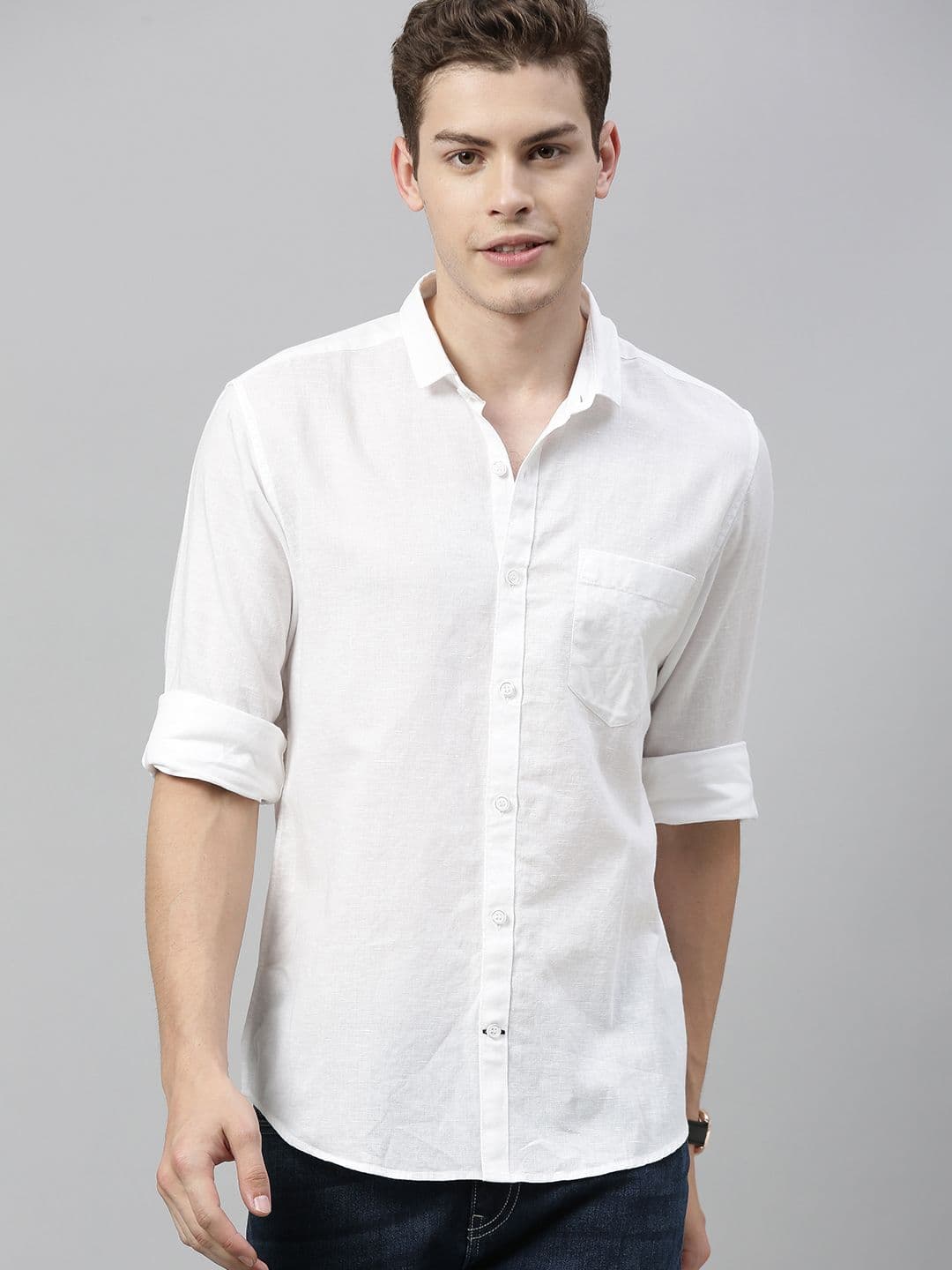Mast & Harbour Men White Casual Linen Shirt - view 1