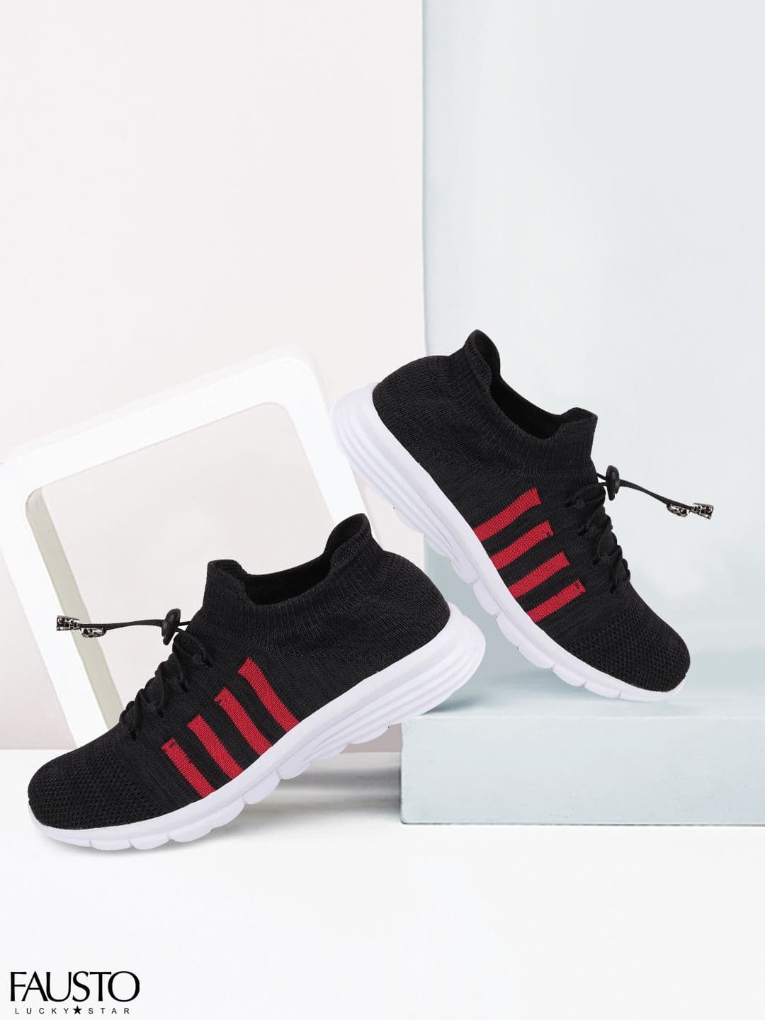 FAUSTO Men Black Mesh Running Shoes - view 1