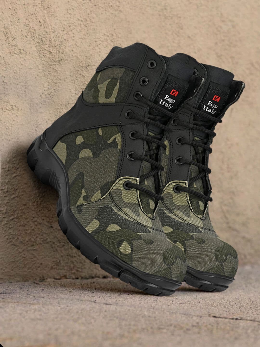Eego Italy Men Black Canvas High-Top Camouflage Trekking Shoes - view 1