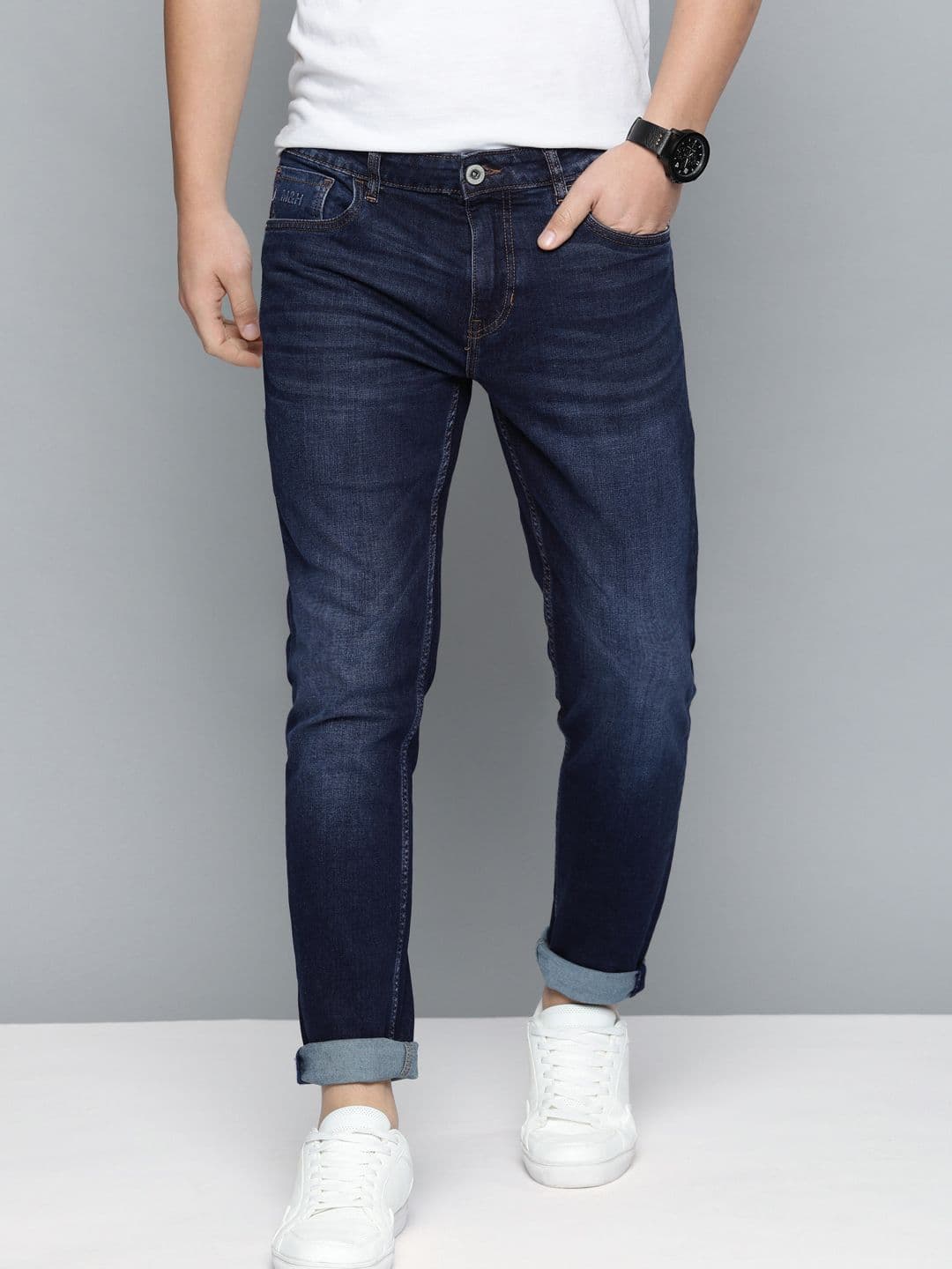 Mast & Harbour Men Navy Blue Tapered Fit Mid-Rise Mildly Distressed Stretchable Jeans
