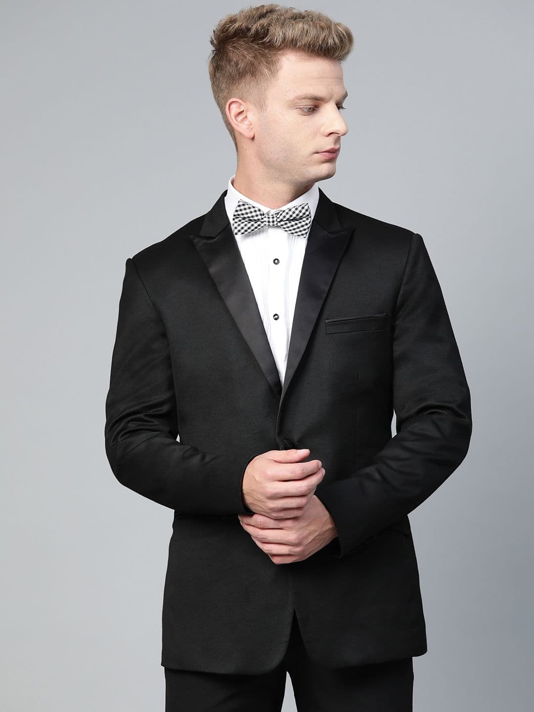 MANQ Men Black Solid Single-Breasted Slim Fit Tuxedo Blazer - view 1