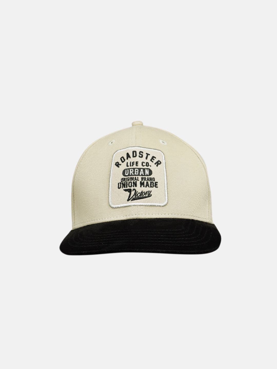 Roadster Unisex Beige & Black Embroidered Snapback Cap - view 1