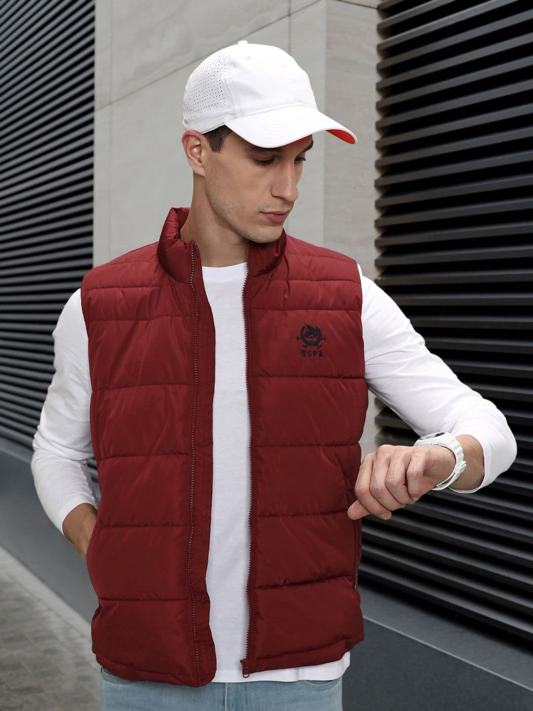 U.S. Polo Assn. Men Maroon Solid Padded Jacket - view 1