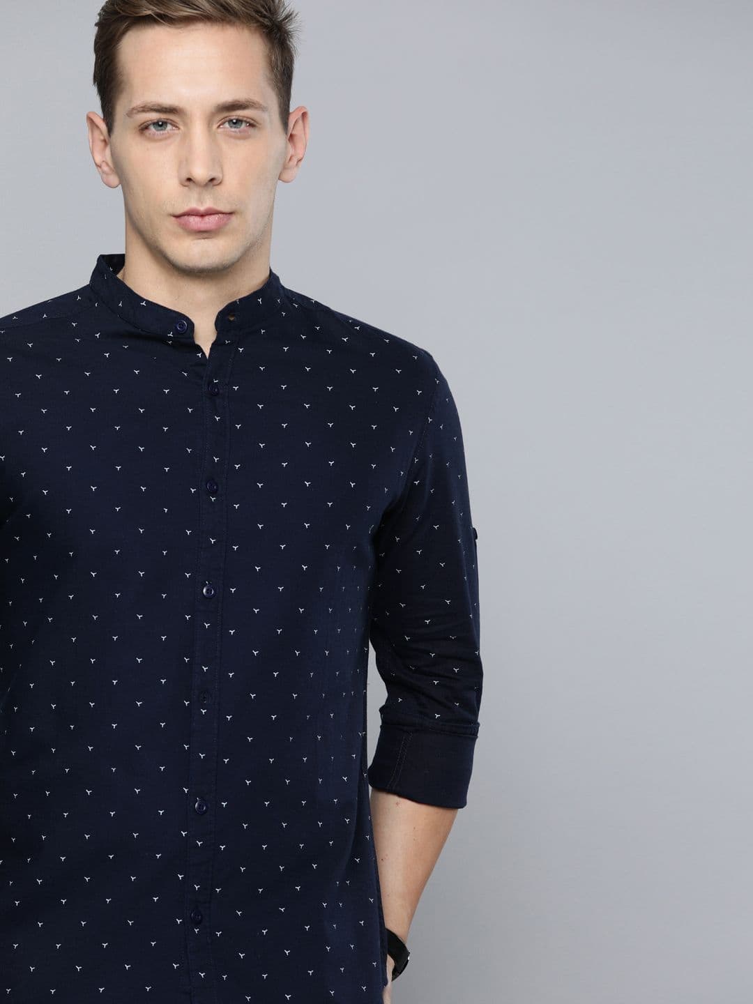HERE&NOW Men Navy Blue & White Slim Fit Printed Casual Shirt - view 1