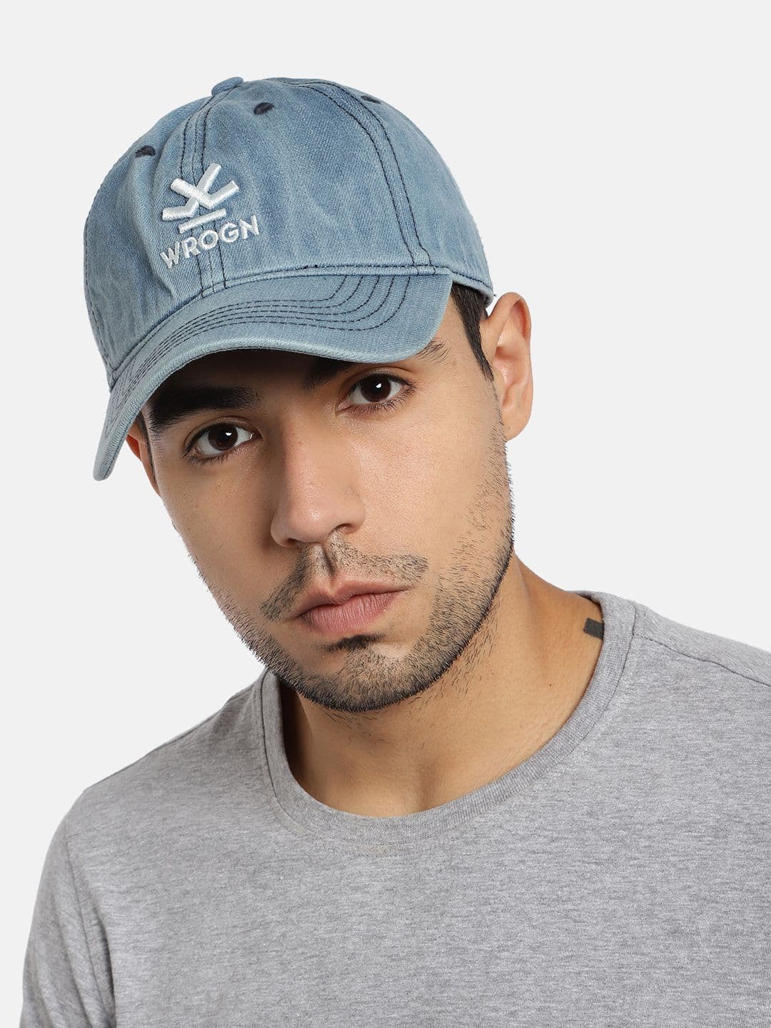 WROGN Unisex Blue Embroidered Denim Baseball Cap - view 1