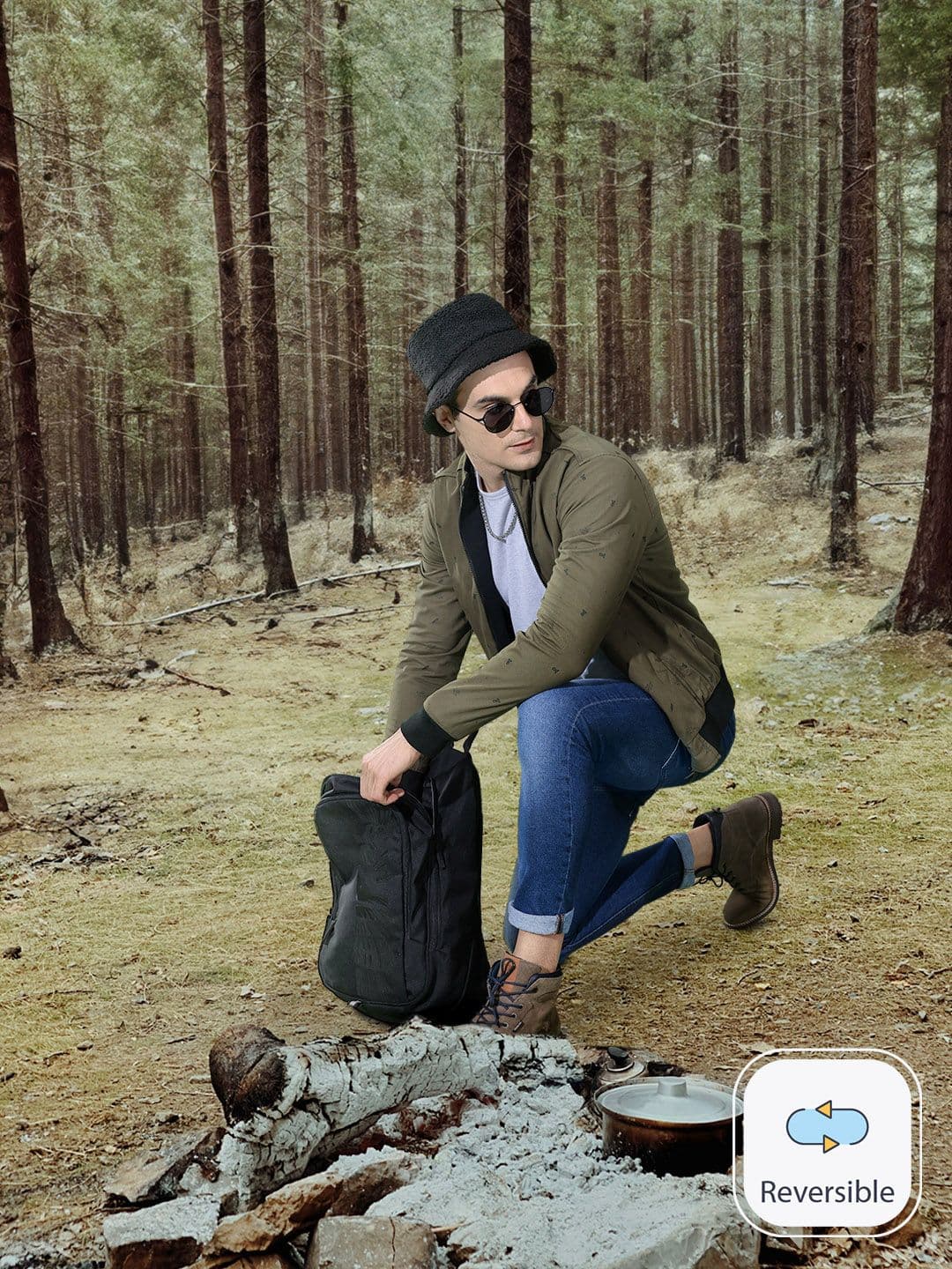 Roadster Men Black & Olive Green Solid Reversible Sustainable Bomber Jacket - view 1