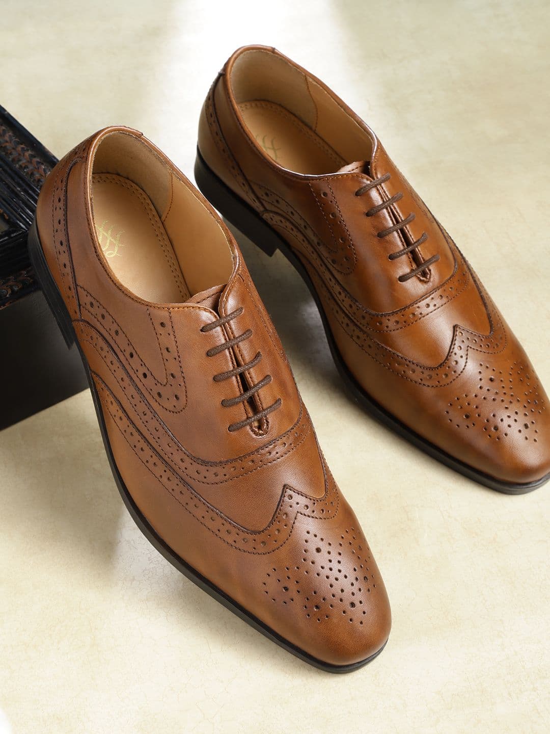 House of Pataudi Men Brown Leather Handcrafted Formal Brogues - view 1