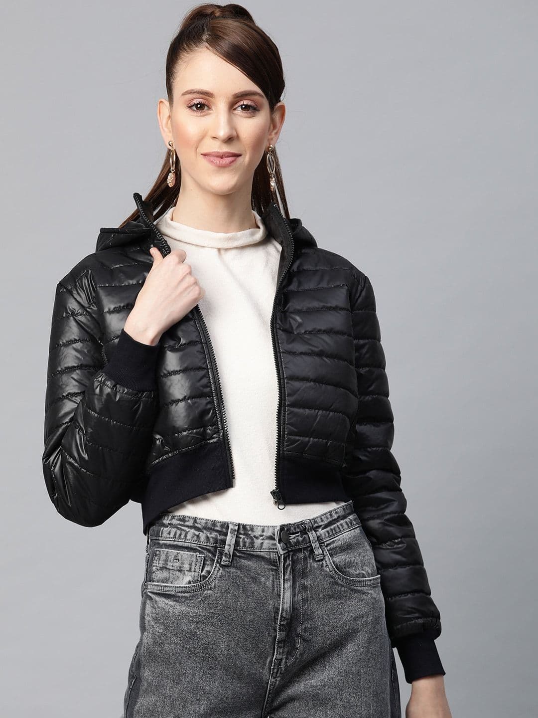 SASSAFRAS Women Black Solid Cropped Puffer Jacket - view 1