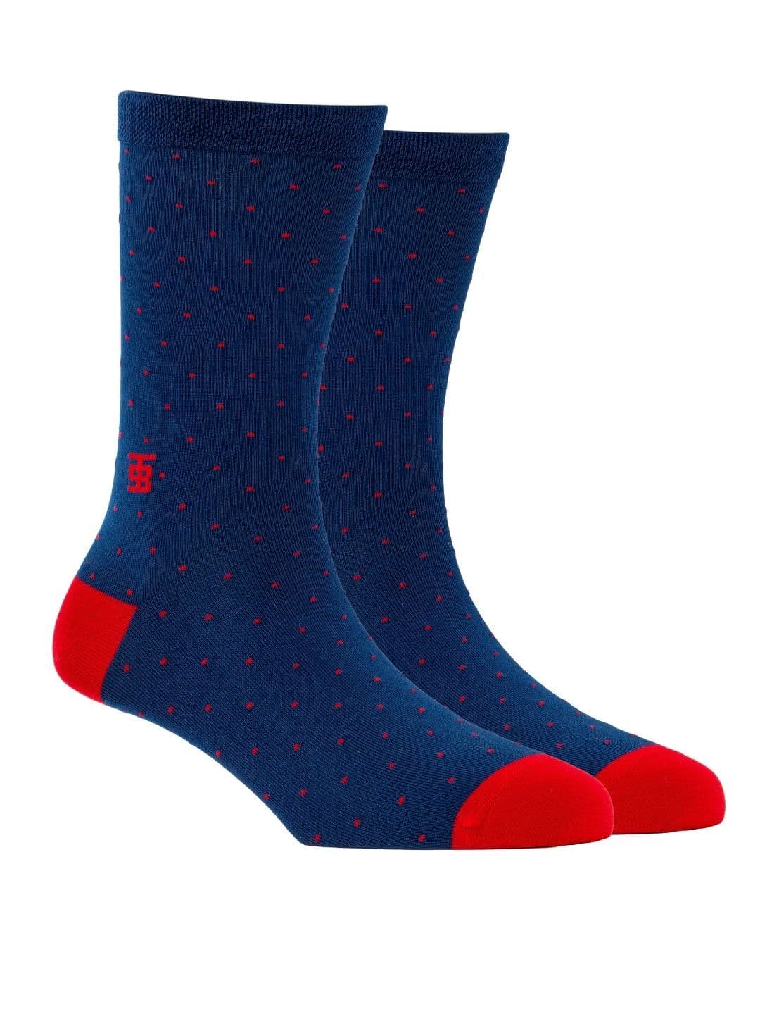 SockSoho Men Teal Blue & Red Geometric Patterned Above Ankle-Length Socks - view 1