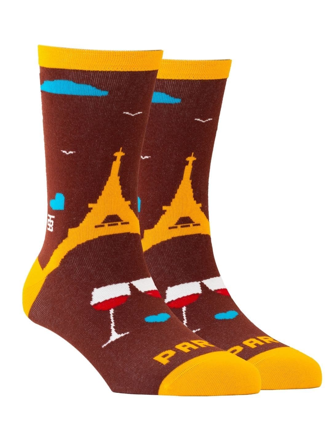 SockSoho Men Brown & Mustard Yellow Eiffel Tower Patterned Above Ankle-Length Socks - view 1