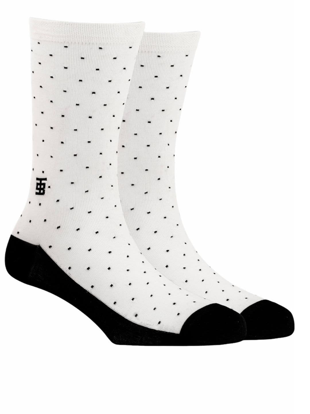 SockSoho Men Off-White & Black Micro Ditsy Patterned Above Ankle-Length Cotton Socks - view 1