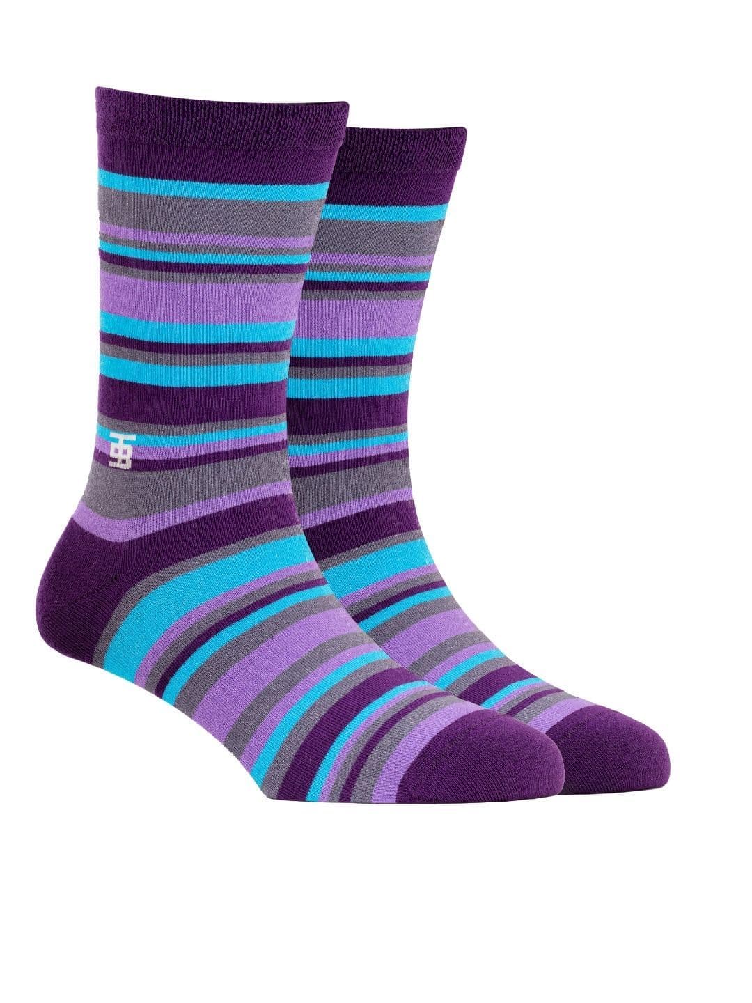 SockSoho Men Purple & Blue Striped Above Ankle-Length Socks - view 1