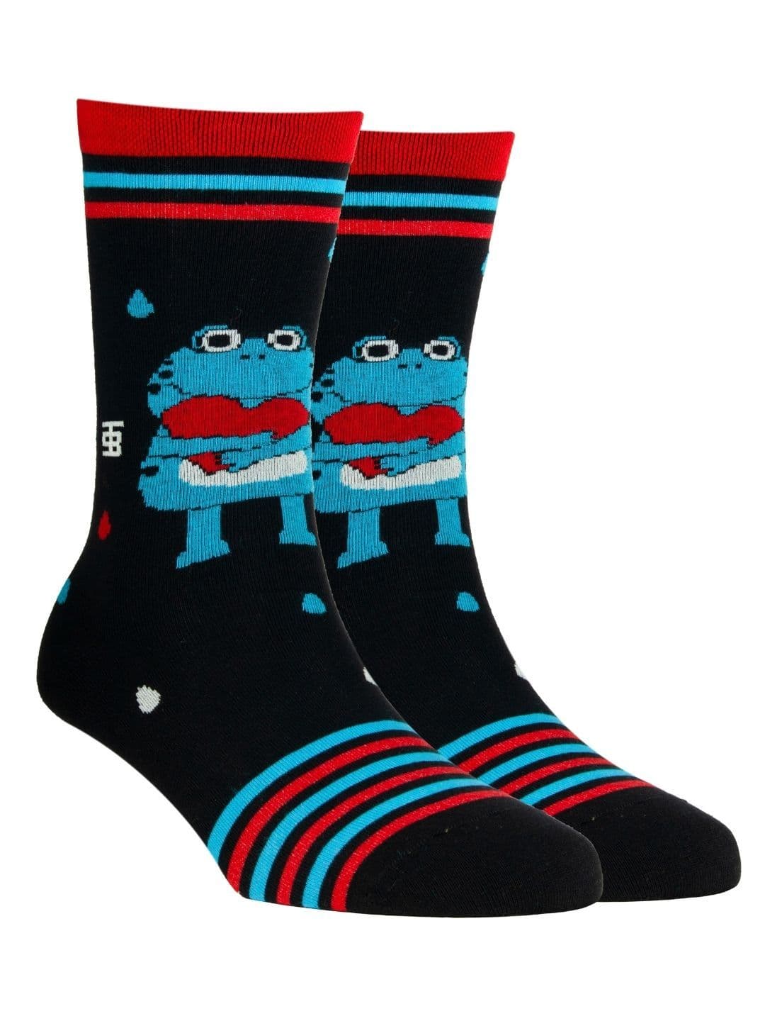SockSoho Men Black & Blue Striped & Frog Patterned Above Ankle-Length Socks - view 1