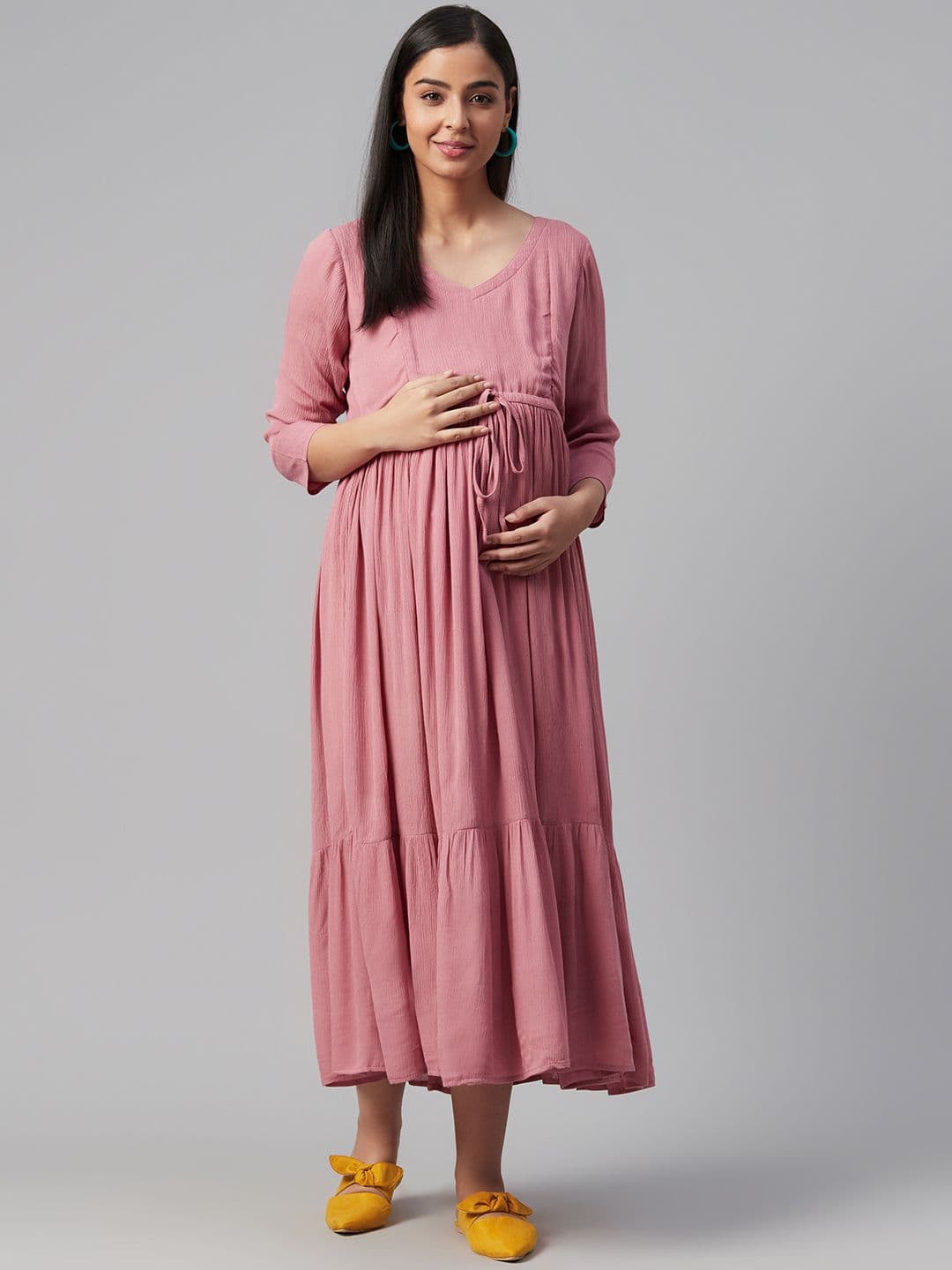 anayna Rose A-Line Tiered Cotton Maternity Dress - view 1