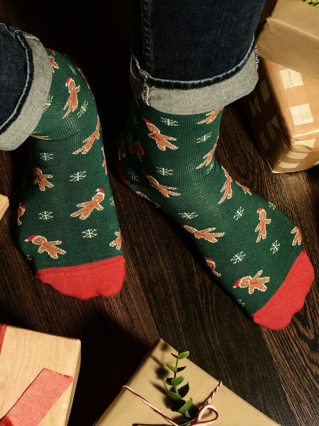 Mint & Oak Men Green & Red Printed Socks - view 1