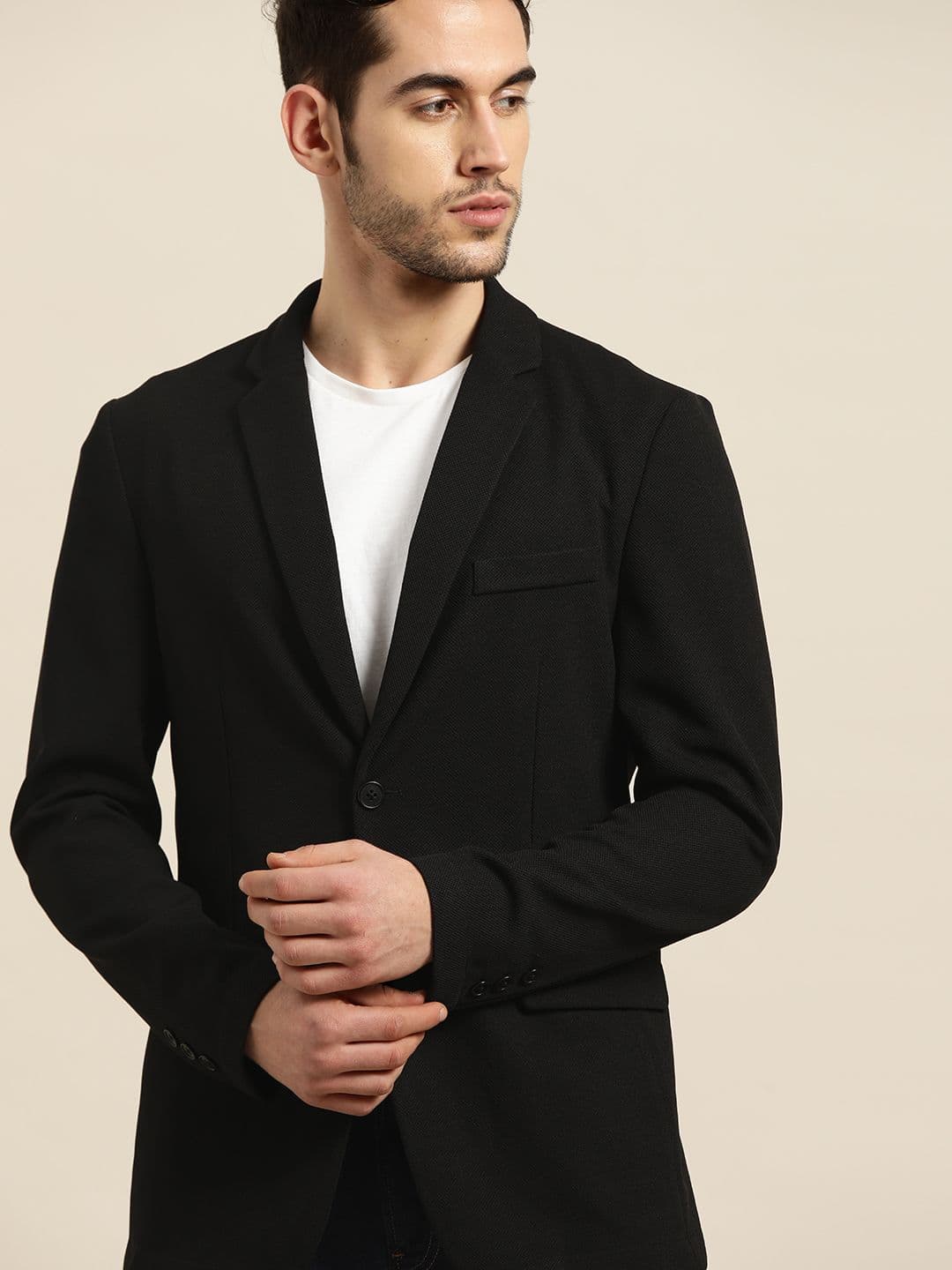 INVICTUS Men Black Textured Single-Breasted Smart Casual Blazer - view 1