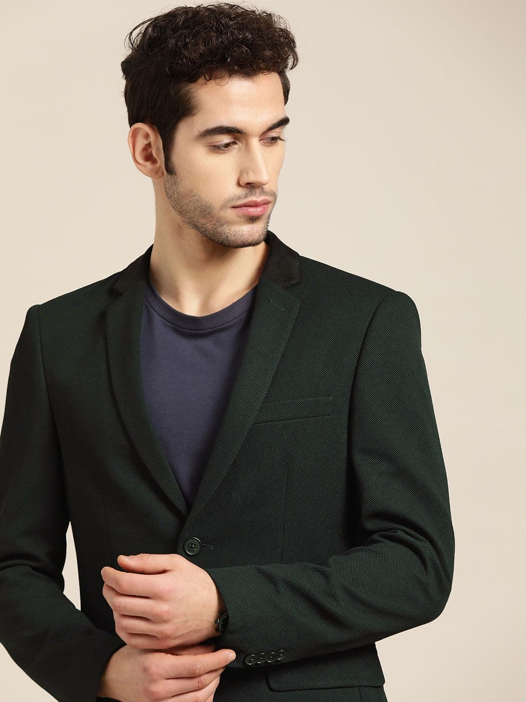 INVICTUS Men Green Solid Slim Fit Single Breasted Casual Blazer - view 1