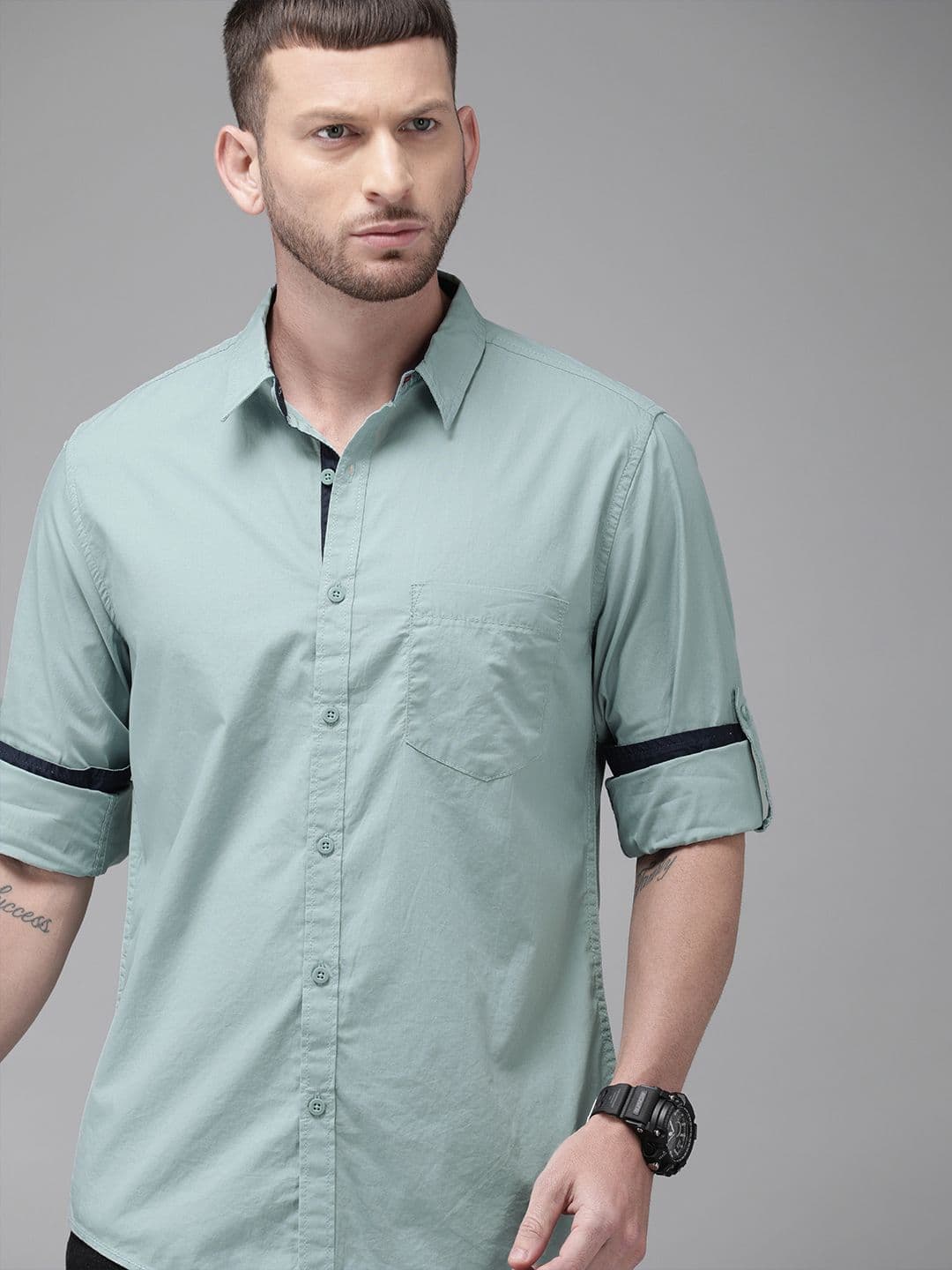 Roadster Men Sea Green Regular Fit Solid Casual Shirt - view 1