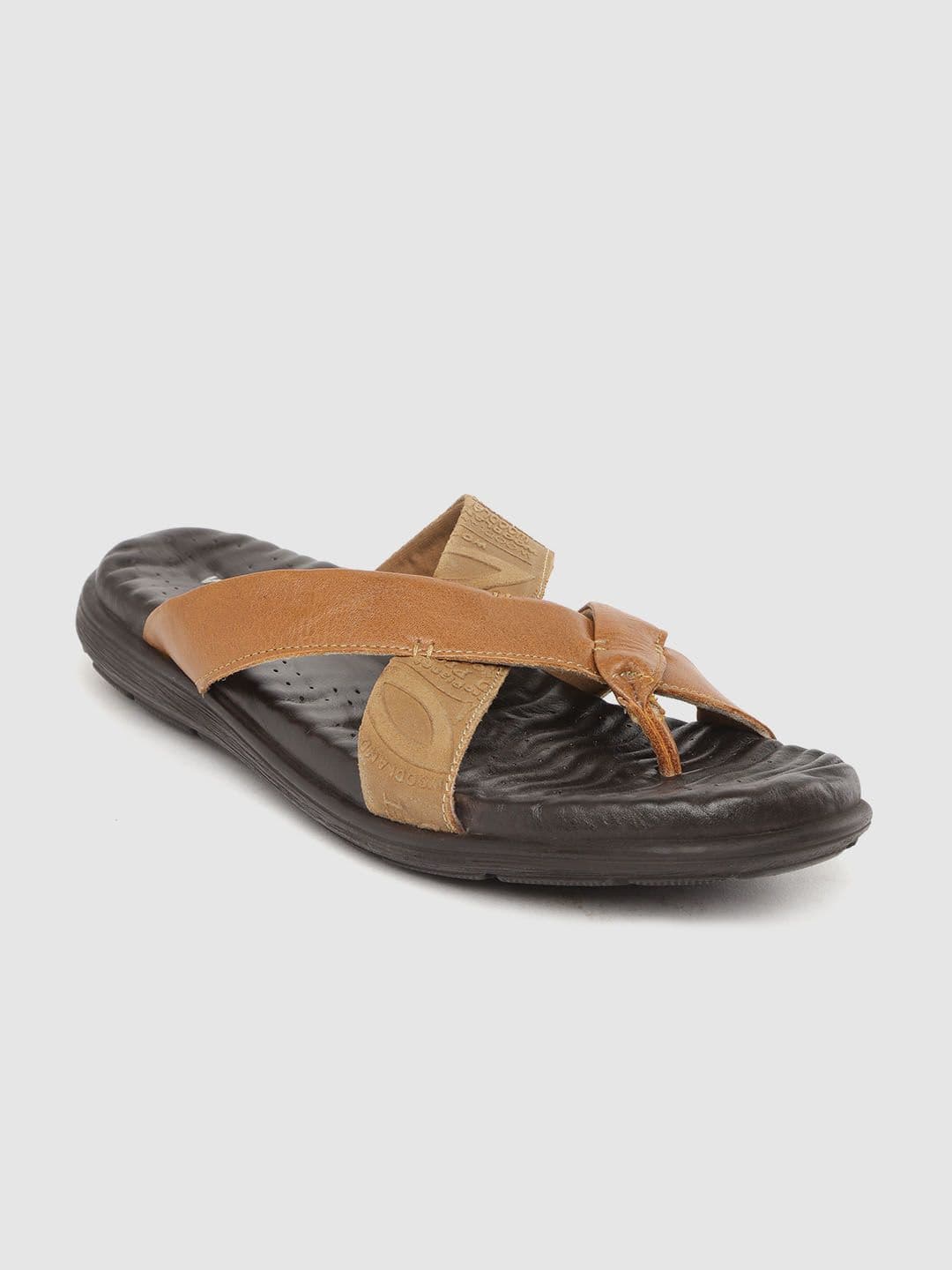 Woodland Men Tan Brown Textured Leather One Toe Comfort Sandals - view 1