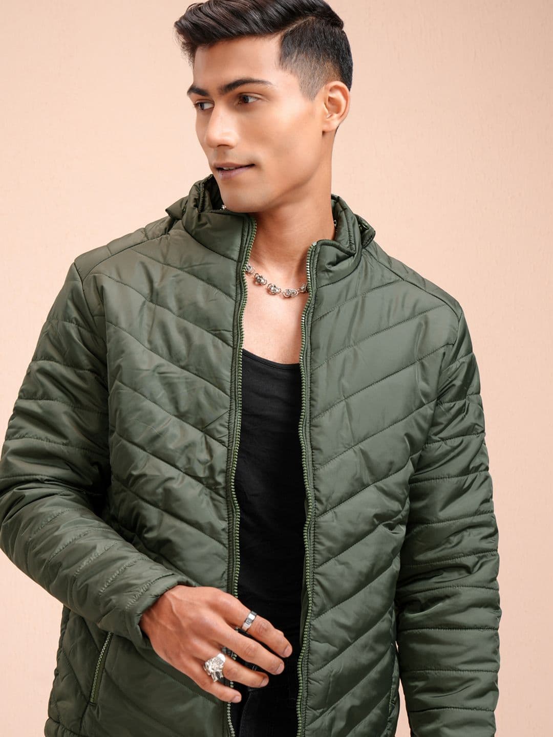 LOCOMOTIVE Men Green Solid Puffer Jacket - view 1