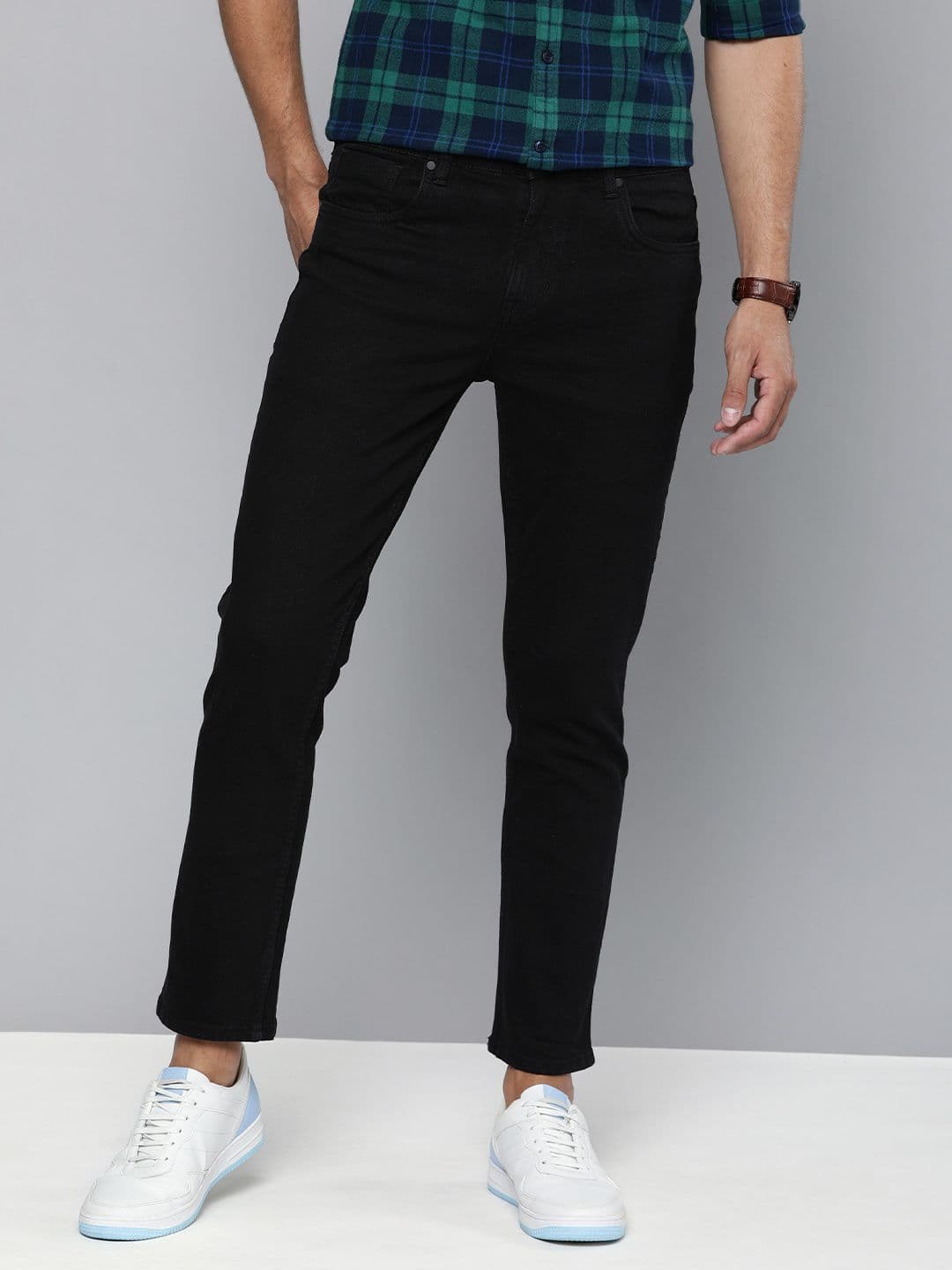 Mast & Harbour Men Black Slim Tapered Fit Mid-Rise Clean Look Stretchable Cropped Jeans - view 1