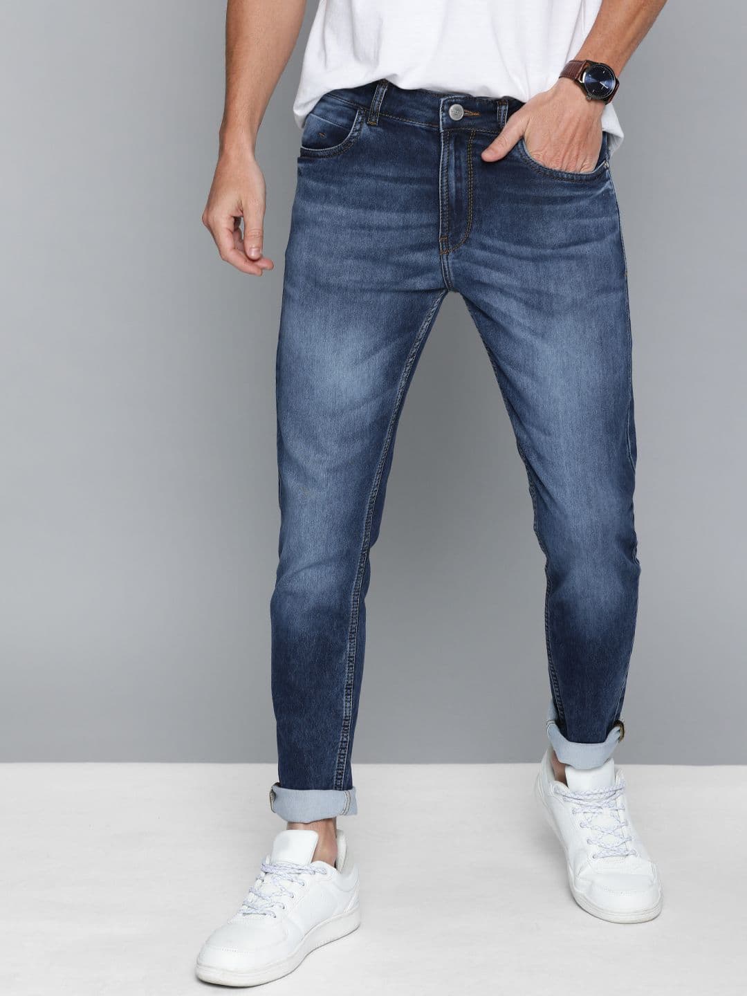 Mast & Harbour Men Navy Blue Skinny Fit Mid-Rise Clean Look Stretchable Jeans - view 1