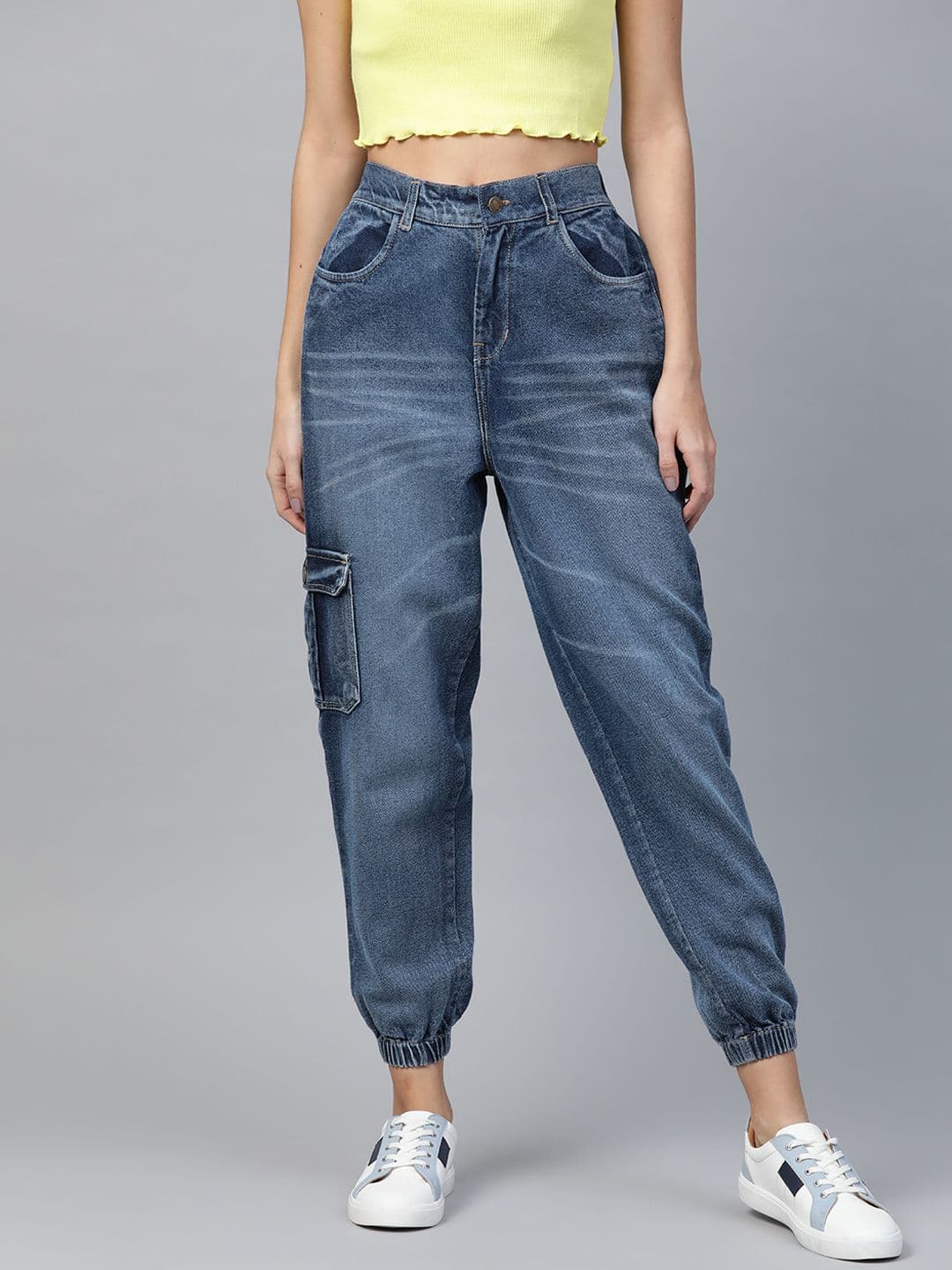 SASSAFRAS Women Blue Pure Cotton Jogger High-Rise Non-Stretchable Clean Look Jeans - view 1