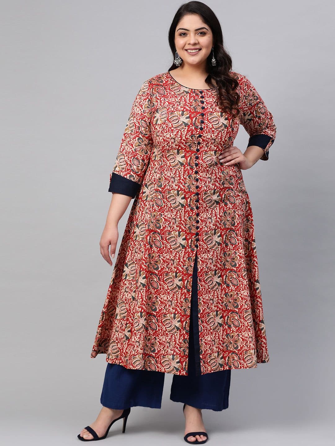 YASH GALLERY Plus Size Women Off-White & Red Printed A-Line Kurta - view 1