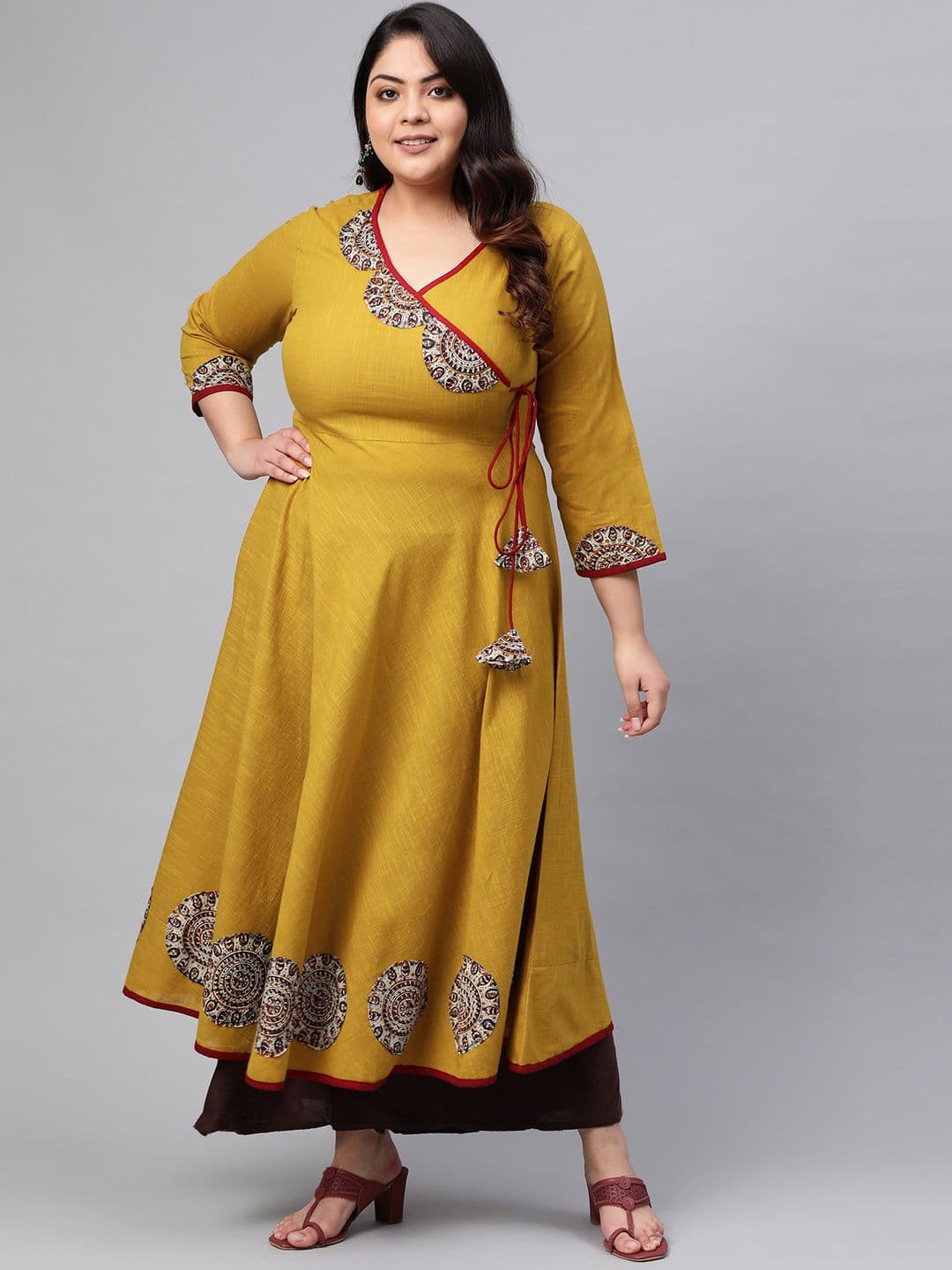 YASH GALLERY Women Plus Size Mustard Yellow Yoke Design Angrakha Anarkali Kurta - view 1